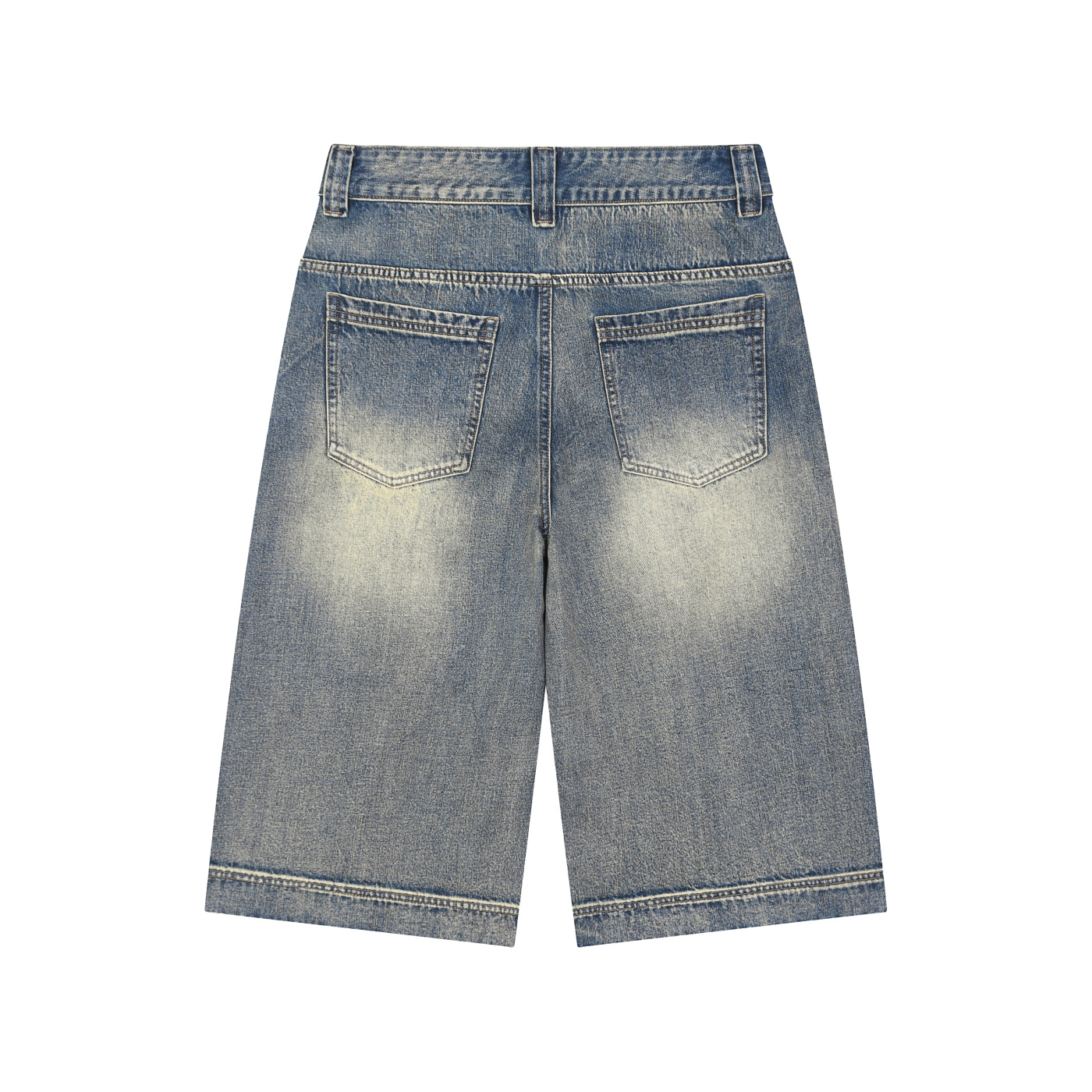 Unisex vintage wash baggy denim shorts with loose fit and cotton blend fabric