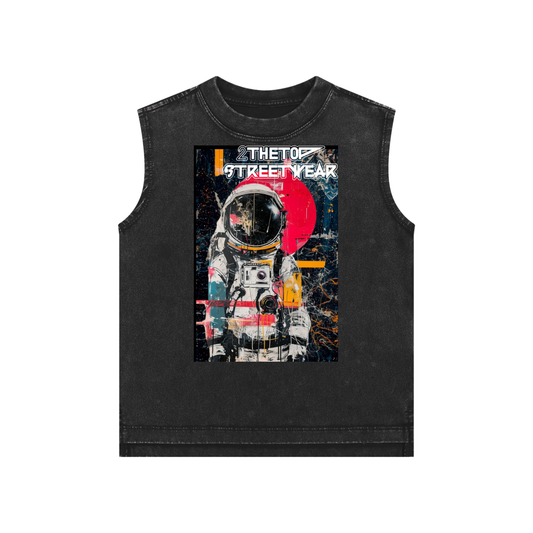 Neutral snow washed kids' tank top in 100% cotton with loose fit and round neck