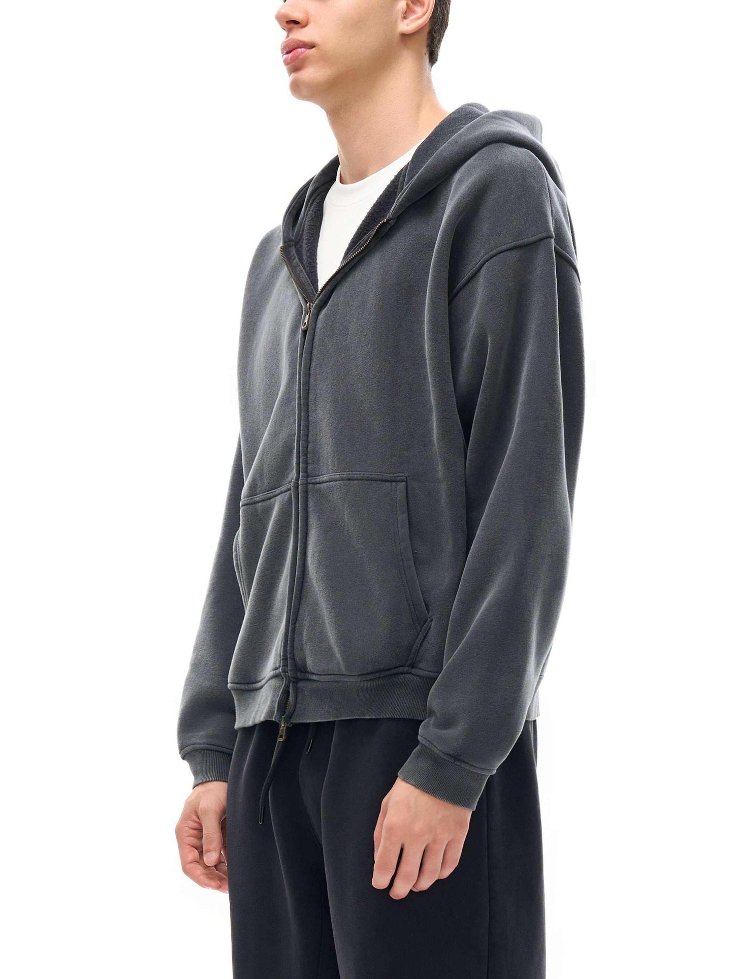 Mens Zip Up Hoodies Zip-Through Boxy Fleece Hoodie Streetwear Styling.
