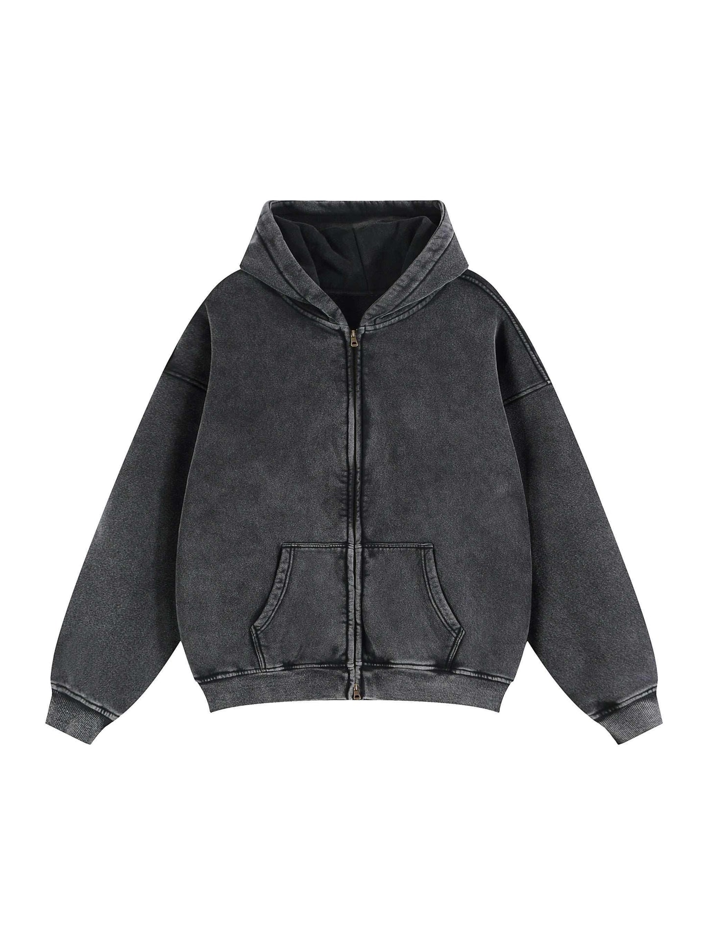 Mens Zip Up Hoodies Zip-Through Boxy Fleece Hoodie Streetwear Styling.