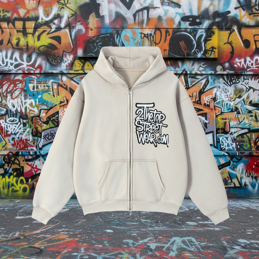 Mens Zip Up Hoodies Zip-Through Boxy Fleece Hoodie Streetwear Styling.
