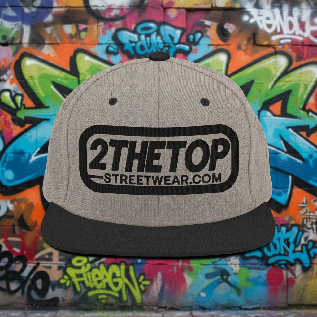 Structured snapback hat with flat brim and adjustable snap closure in green camo