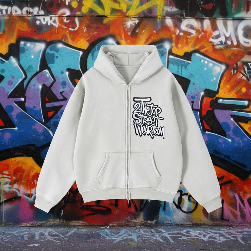 Mens Zip Up Hoodies Zip-Through Boxy Fleece Hoodie Streetwear Styling.