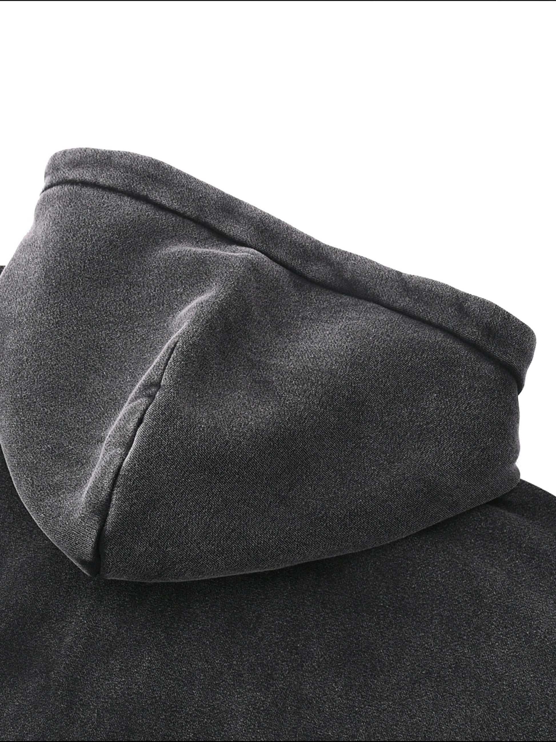 Mens Zip Up Hoodies Zip-Through Boxy Fleece Hoodie