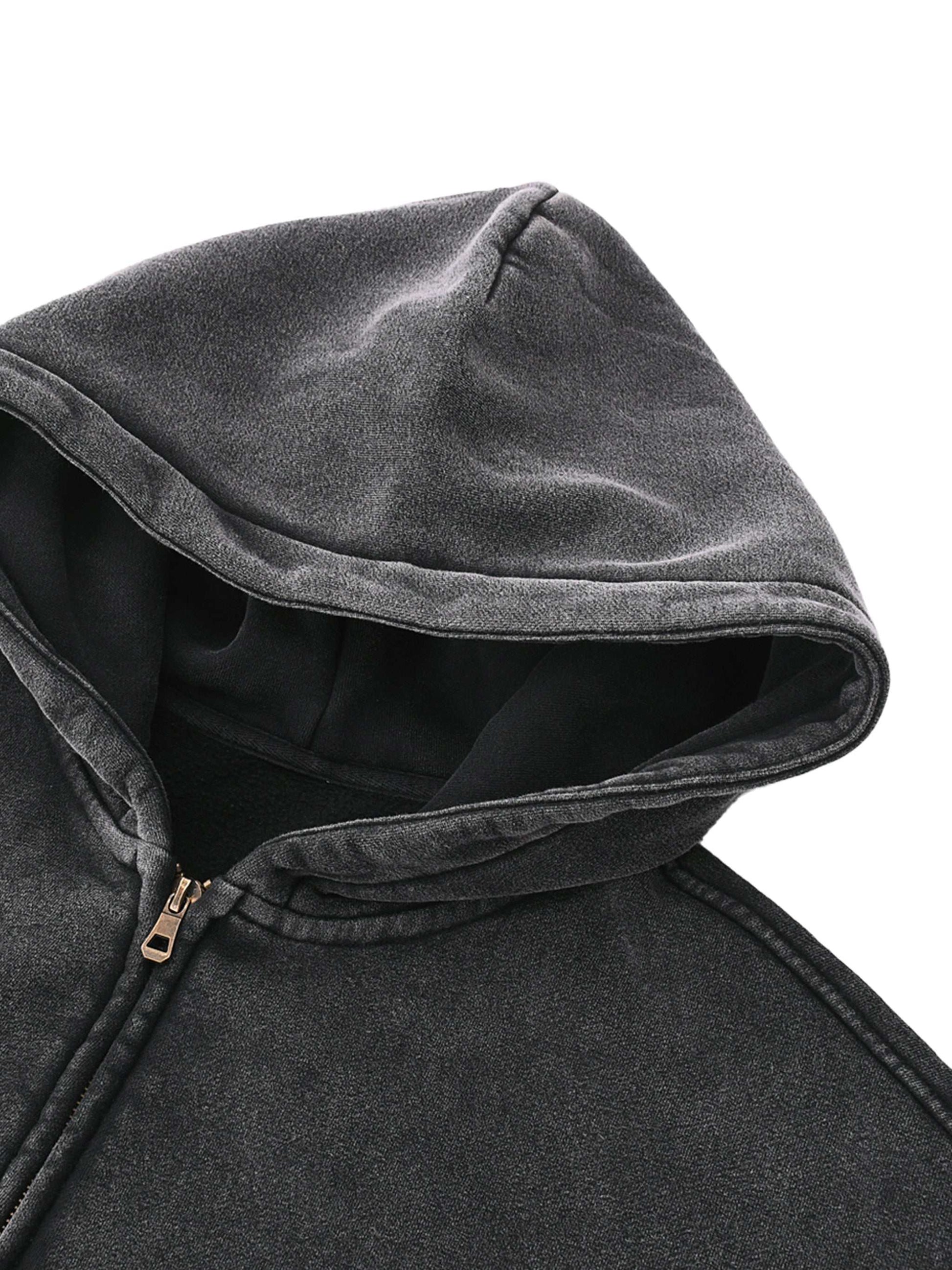 Mens Zip Up Hoodies Zip-Through Boxy Fleece Hoodie