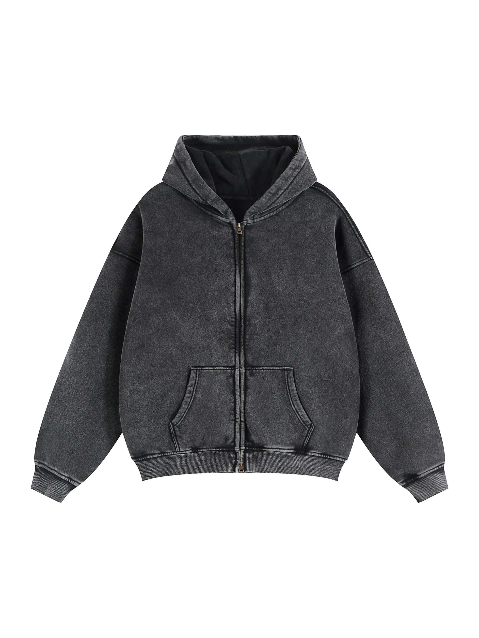 Mens Zip Up Hoodies Zip-Through Boxy Fleece Hoodie