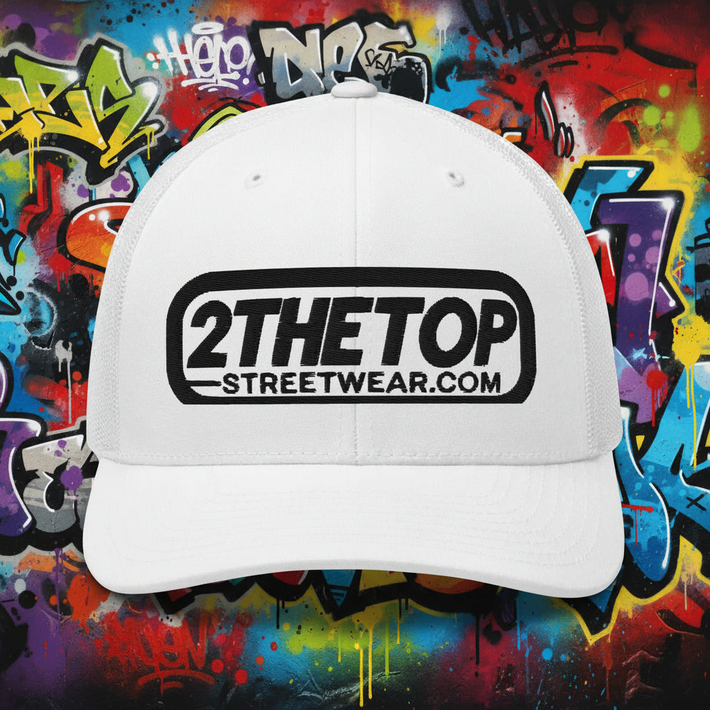 Six-panel trucker cap with mesh back and adjustable closure for sun protection