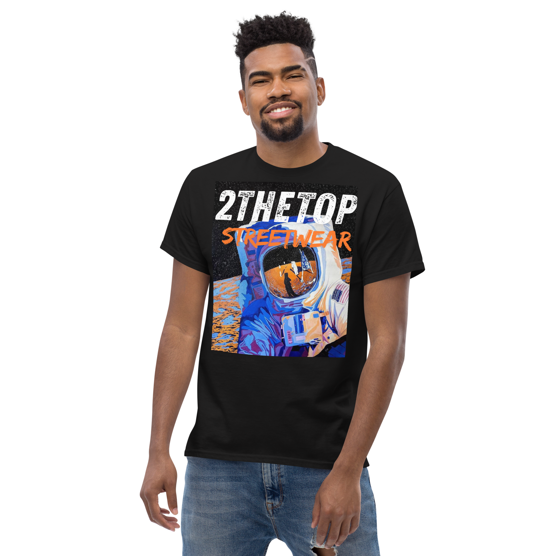 Streetwear graphics t-shirt featuring bold astronaut design on adult cotton tee