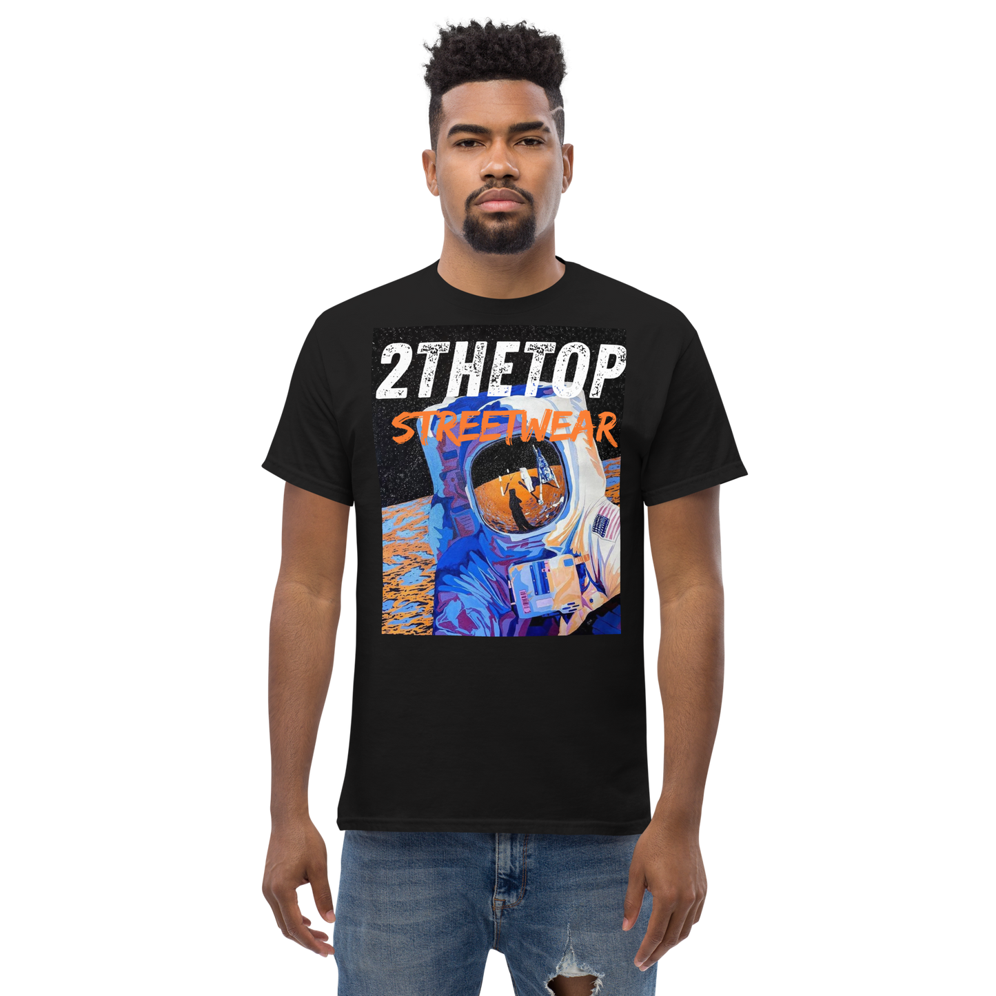 Adult streetwear graphics t-shirt with astronaut design on cotton fabric