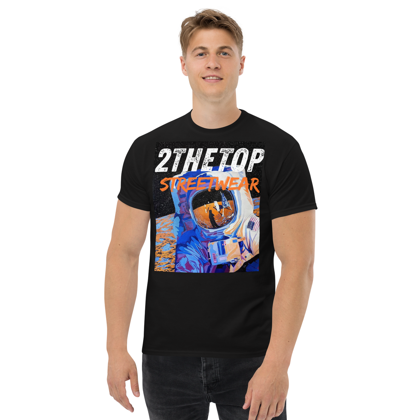 Adult streetwear graphics t-shirt featuring a bold astronaut design on high-quality breathable cotton fabric
