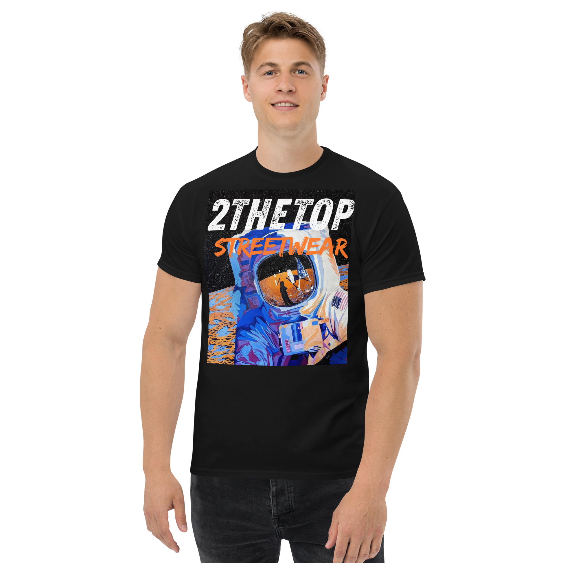 Adult streetwear graphics t-shirt featuring a bold astronaut design on high-quality breathable cotton fabric