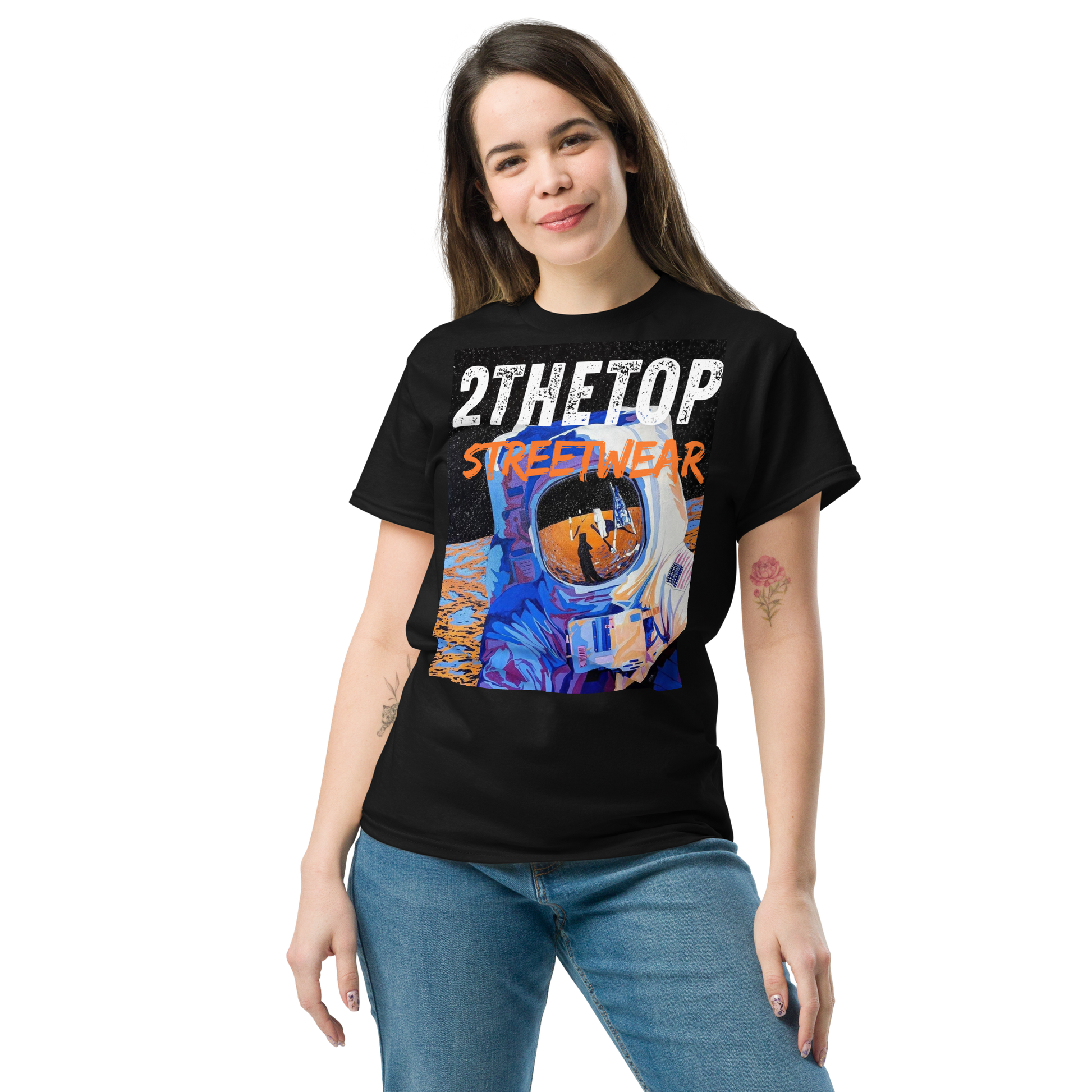 Graphics t-shirt featuring a bold astronaut graphic on a breathable cotton adult streetwear tee