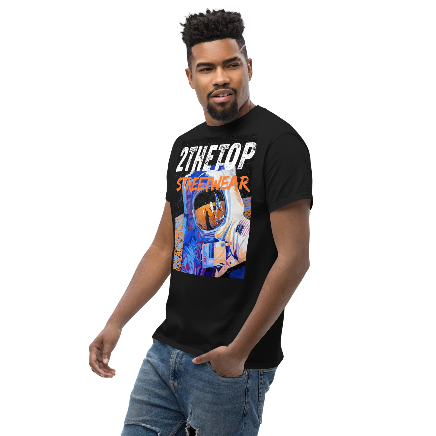 Urban streetwear graphics t-shirt featuring a bold astronaut design on a breathable cotton adult tee.