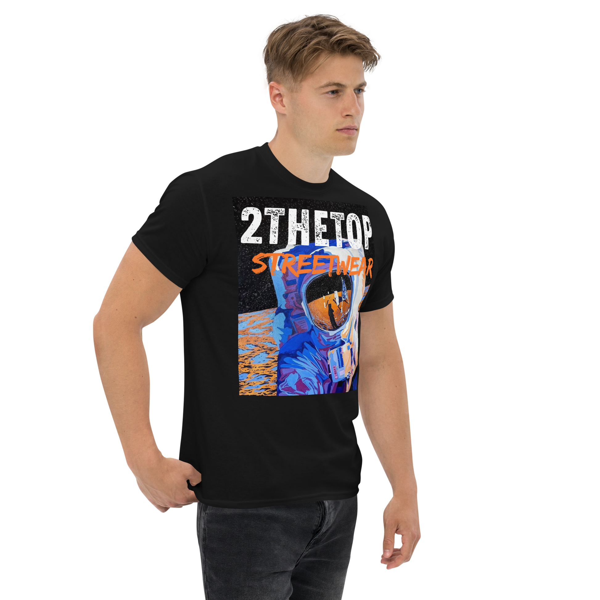Adult streetwear graphics t-shirt with astronaut print, breathable cotton, and durable seams