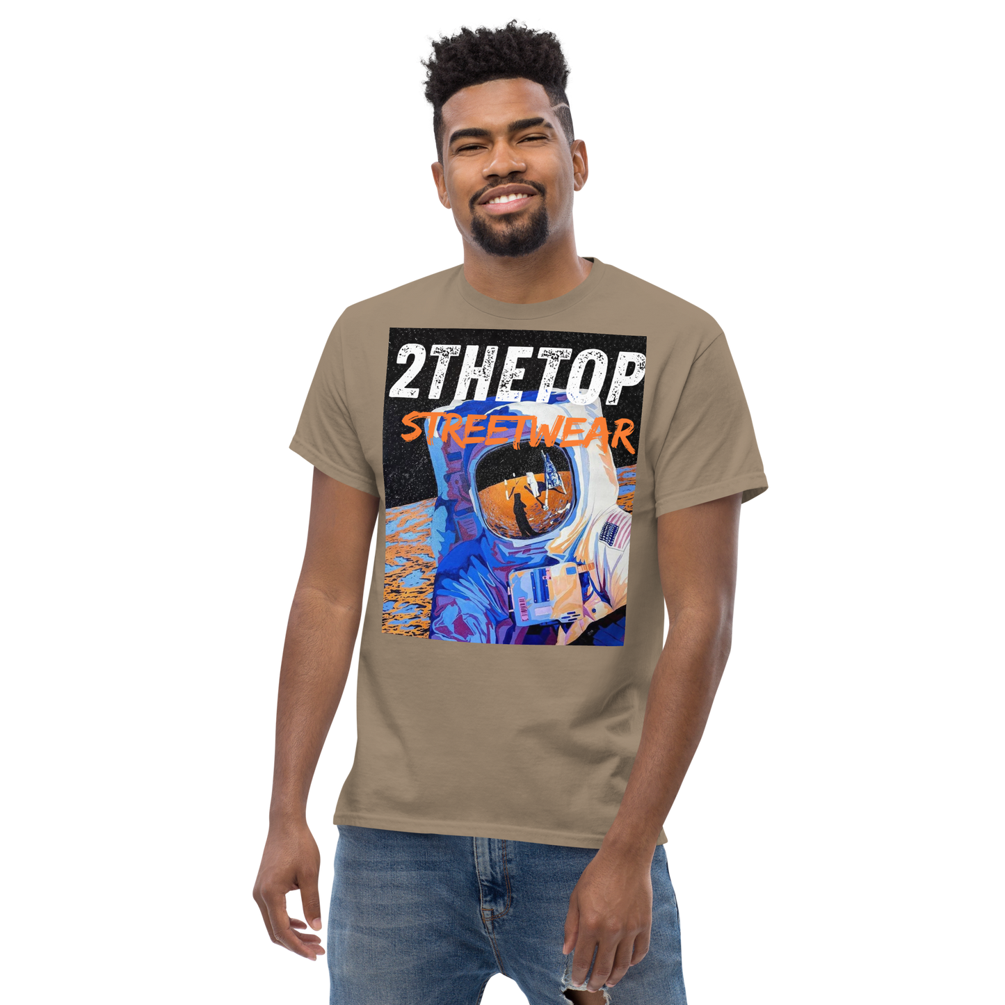 Adult streetwear graphics t-shirt featuring a bold astronaut design on high-quality cotton fabric