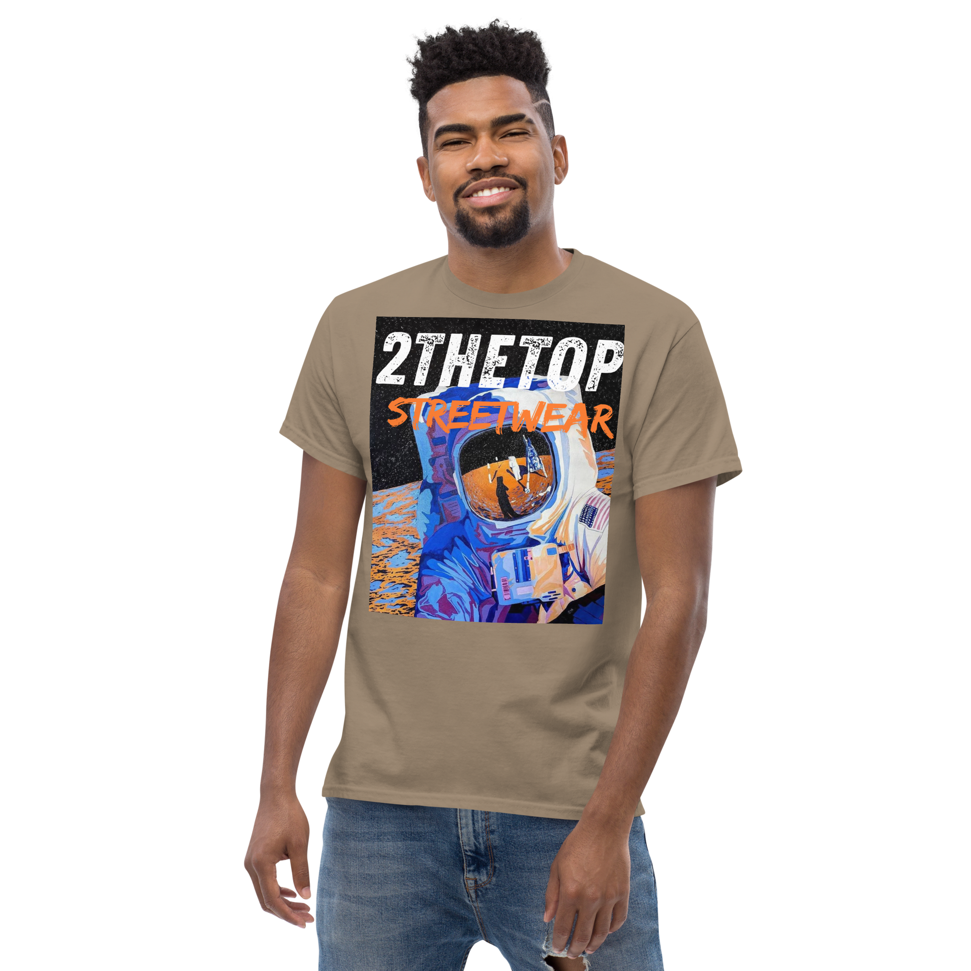Adult streetwear graphics t-shirt featuring a bold astronaut design on high-quality cotton fabric