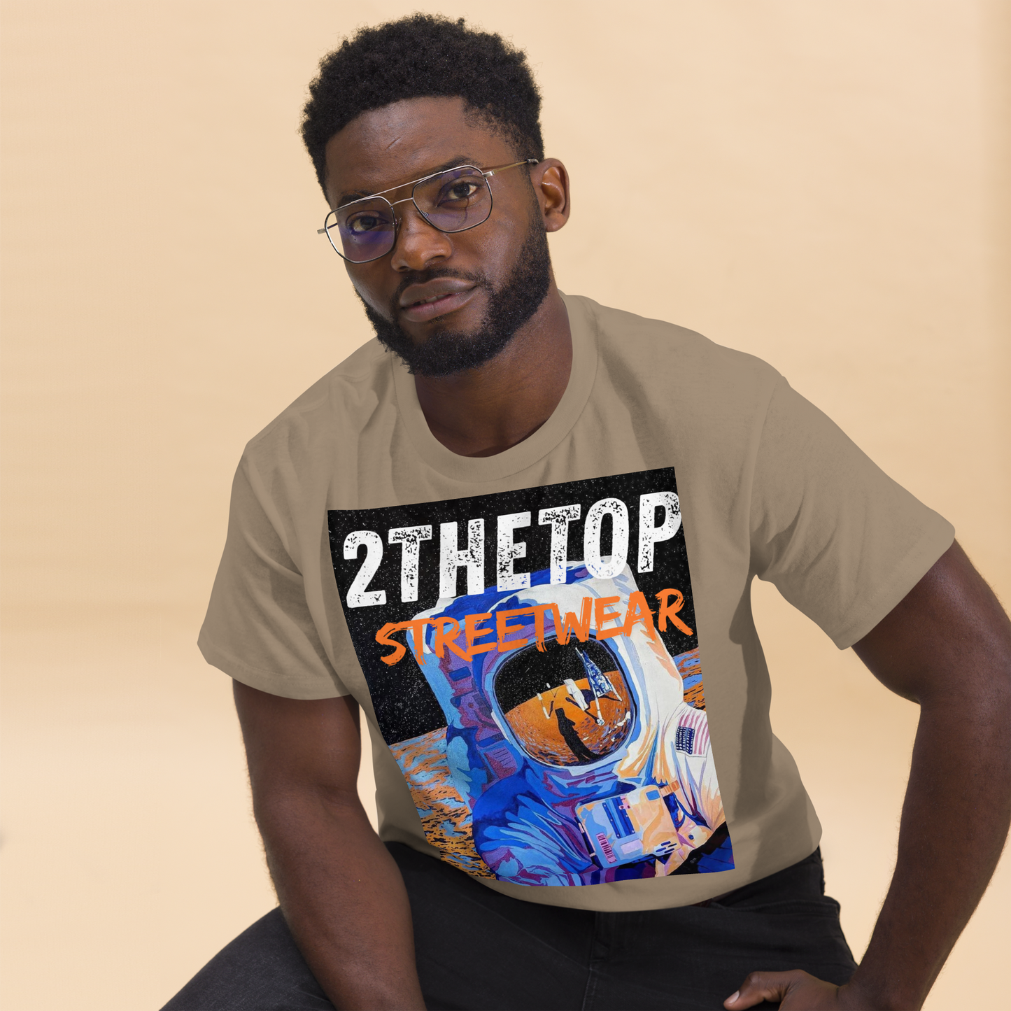 Streetwear graphics t-shirt with astronaut design on adult cotton tee