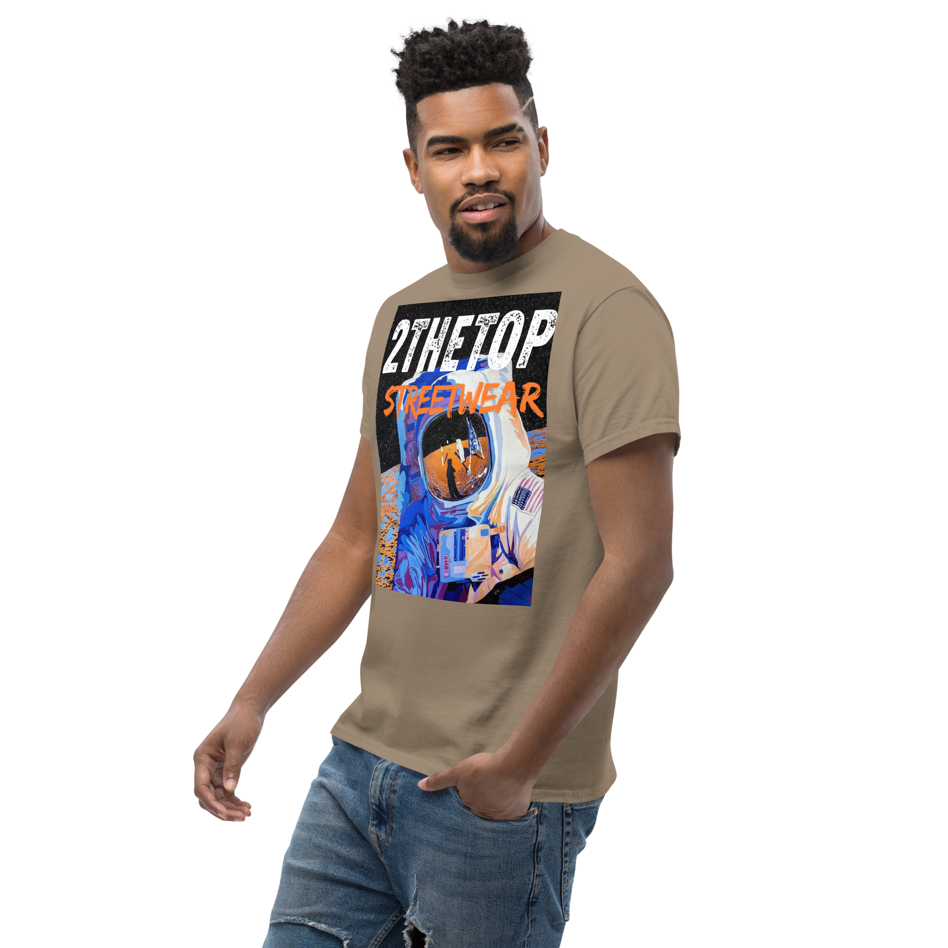 Adult streetwear graphics t-shirt featuring a bold astronaut design on high-quality cotton fabric