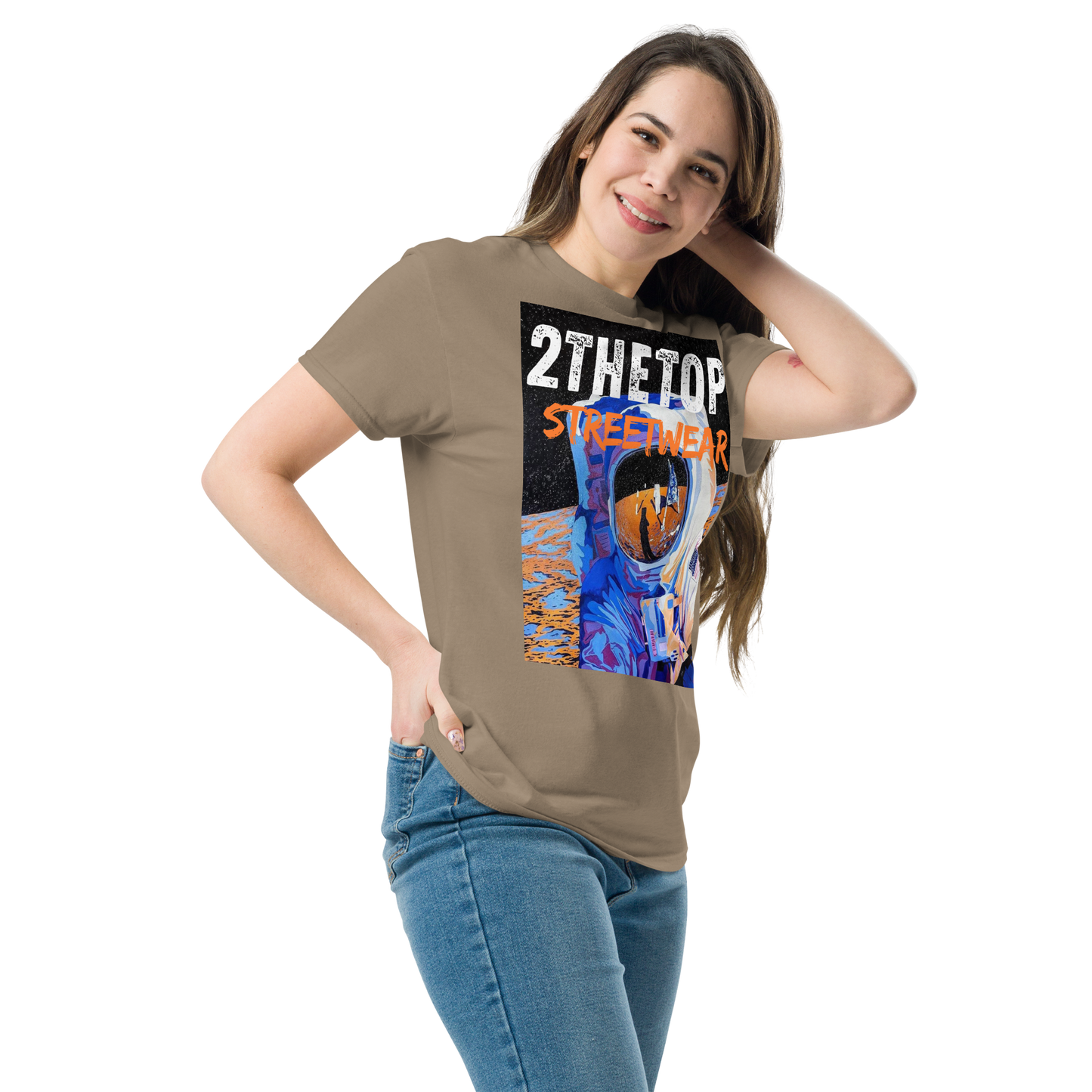 Adult streetwear graphics t-shirt featuring bold astronaut print on high-quality cotton fabric