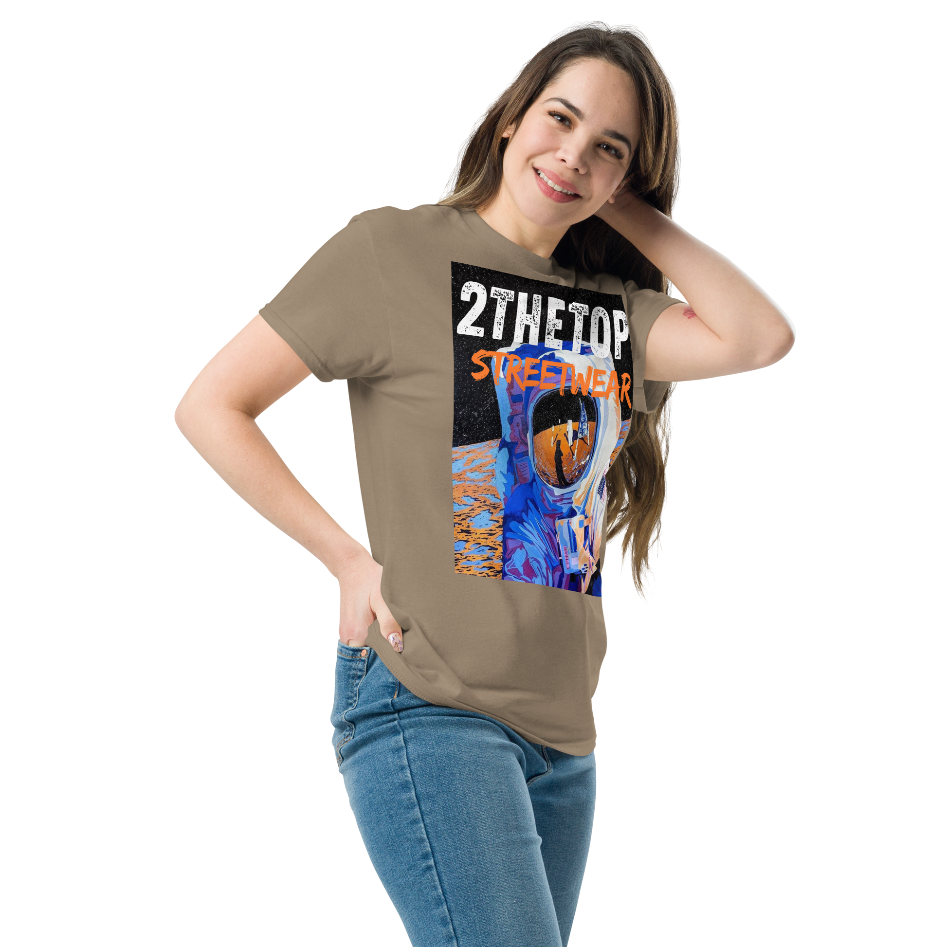 Adult streetwear graphics t-shirt featuring bold astronaut print on high-quality cotton fabric