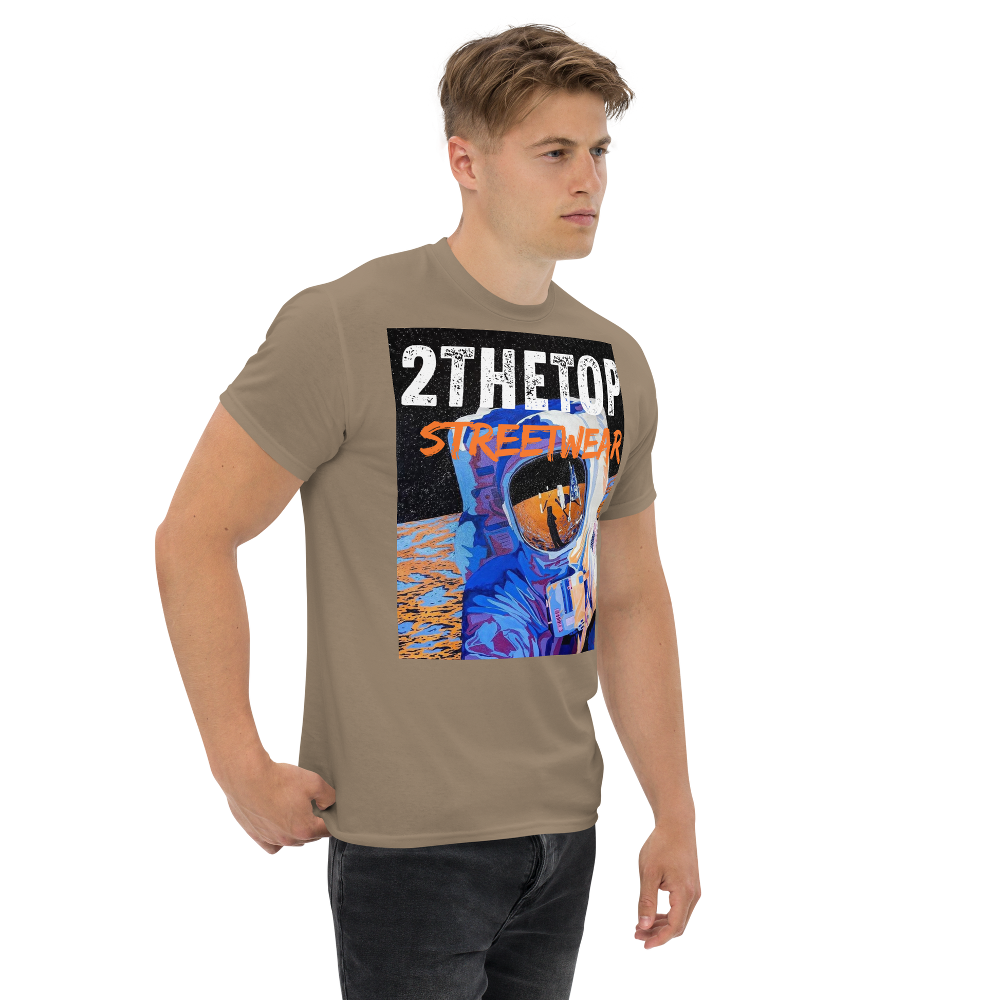 Black graphics t-shirt with astronaut design for urban streetwear style