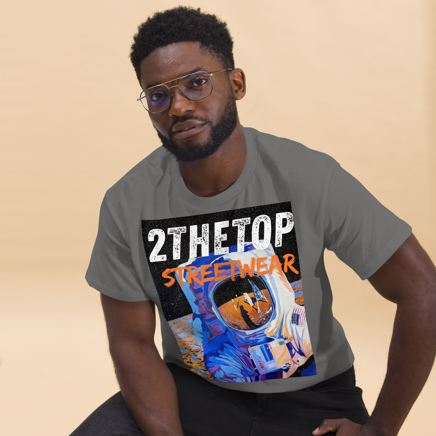 Adult streetwear graphics t-shirt featuring bold astronaut design on breathable cotton fabric