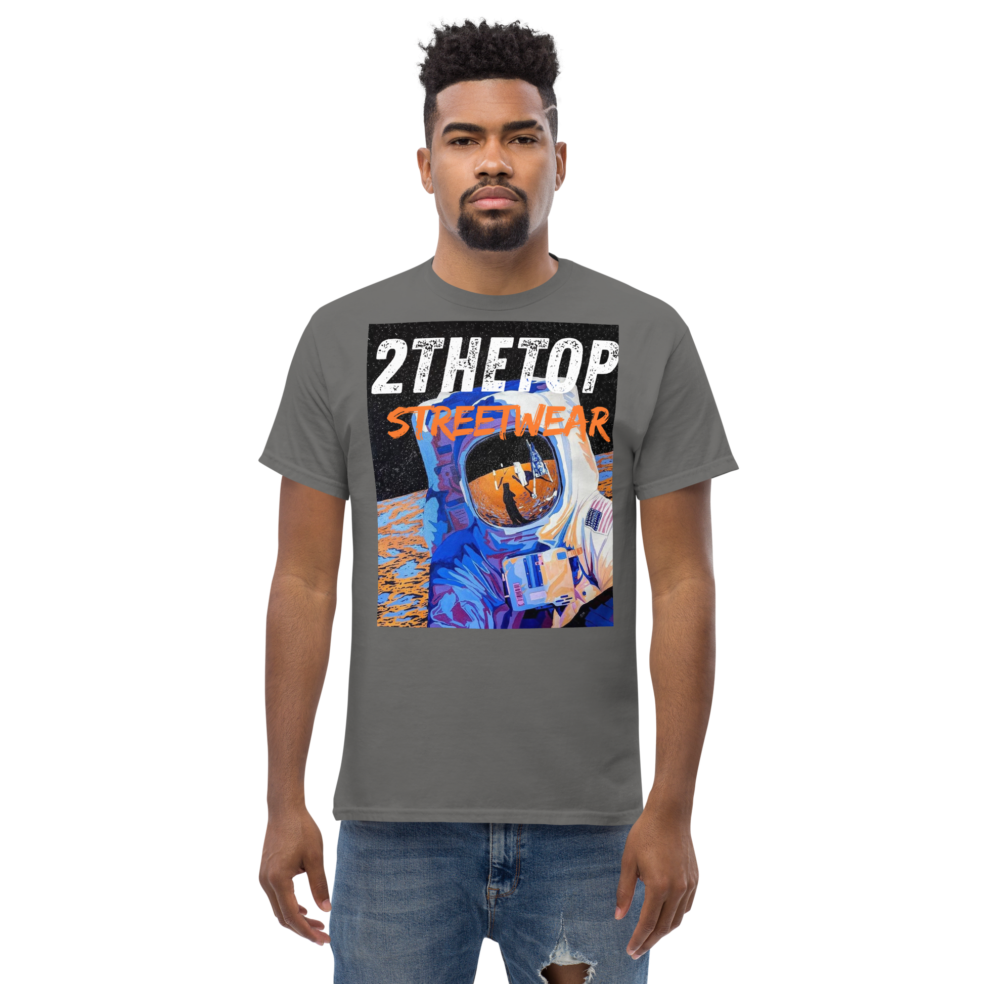 Streetwear graphics t-shirt with bold astronaut design on breathable cotton fabric