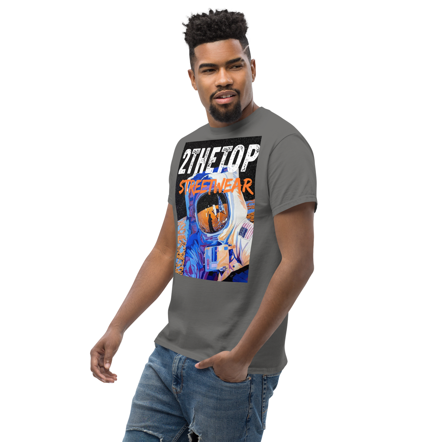 Streetwear graphics t-shirt featuring bold astronaut design on breathable cotton adult tee