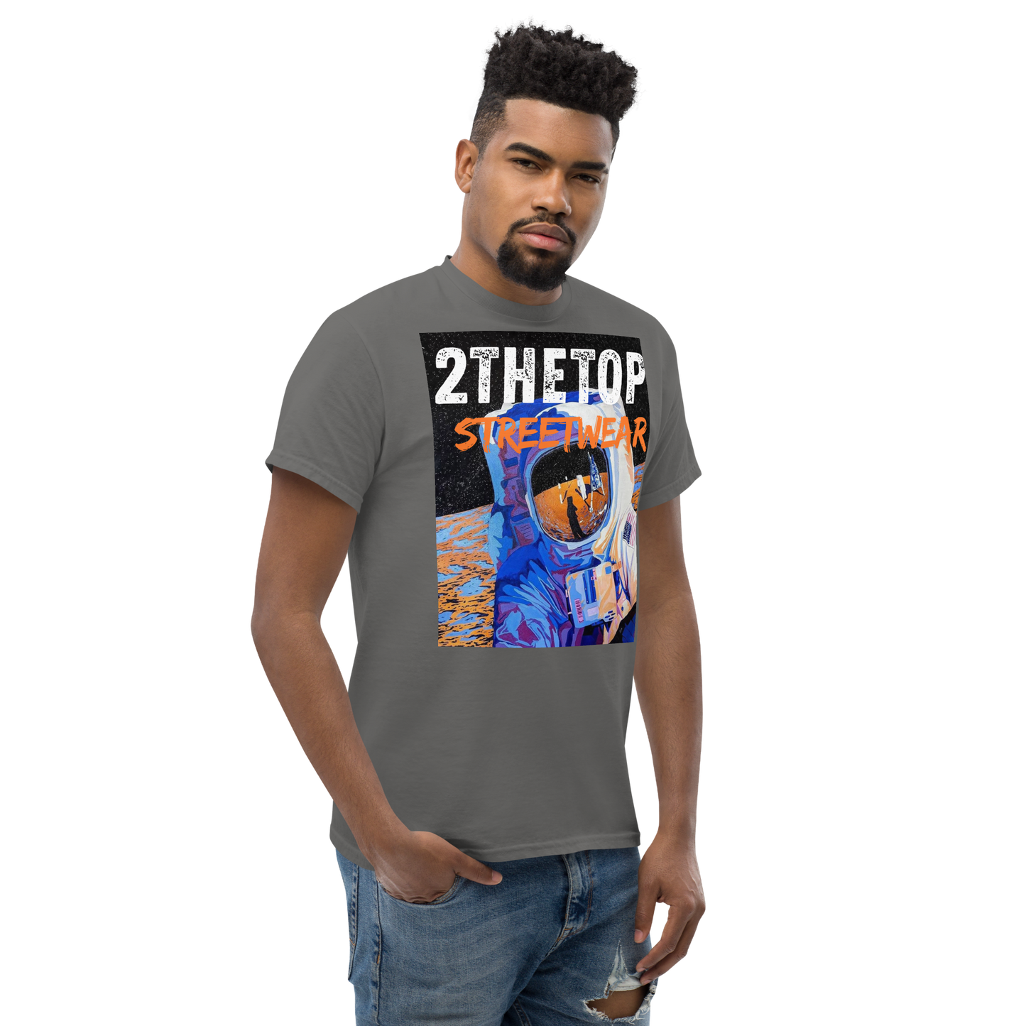 Urban streetwear graphics t-shirt featuring a bold astronaut design on breathable cotton fabric