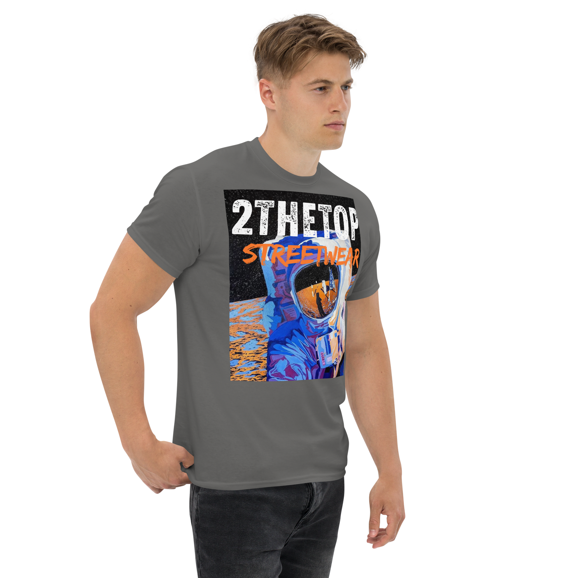 Adult streetwear graphics t-shirt featuring bold astronaut design