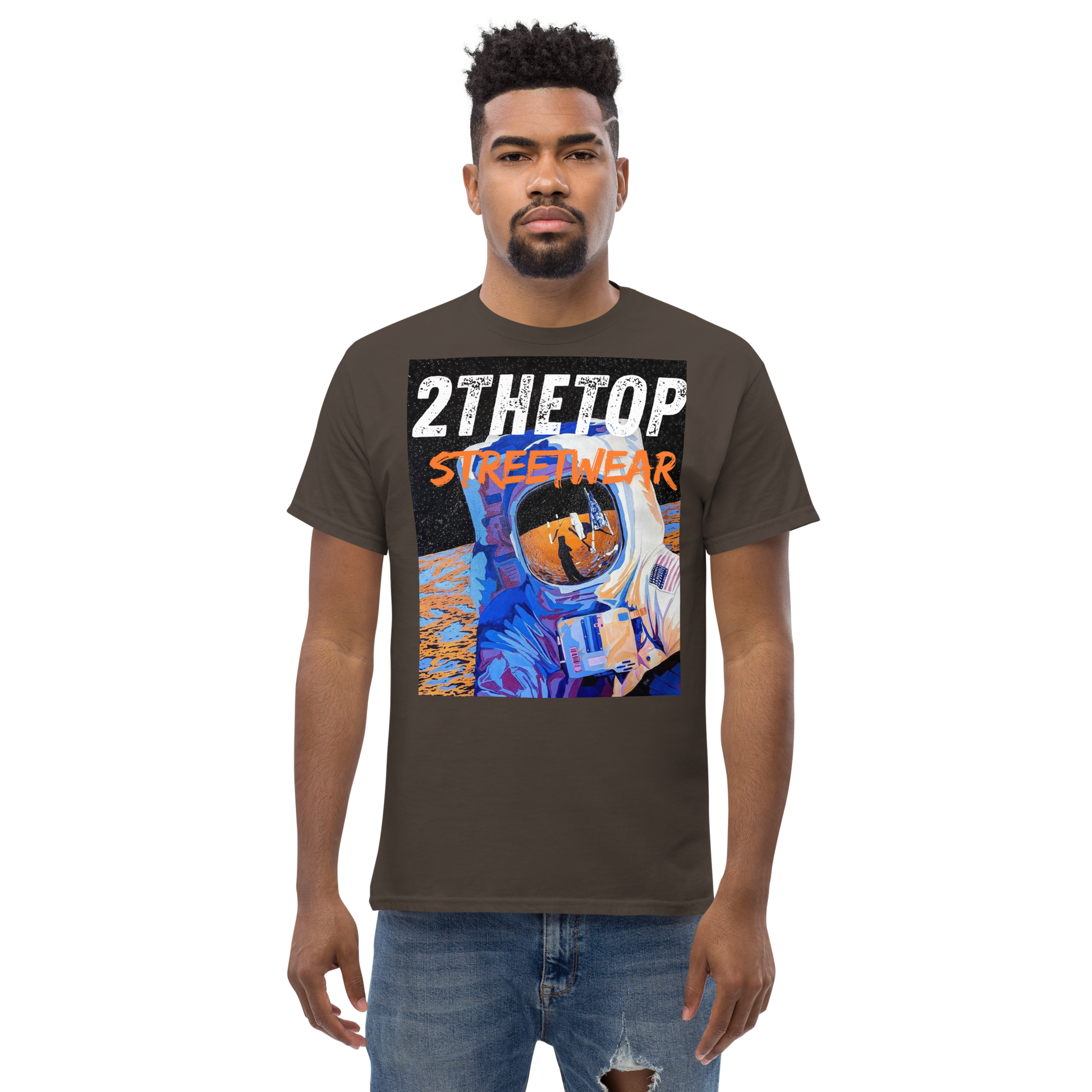 Adult streetwear graphics t-shirt featuring bold astronaut design on breathable cotton fabric