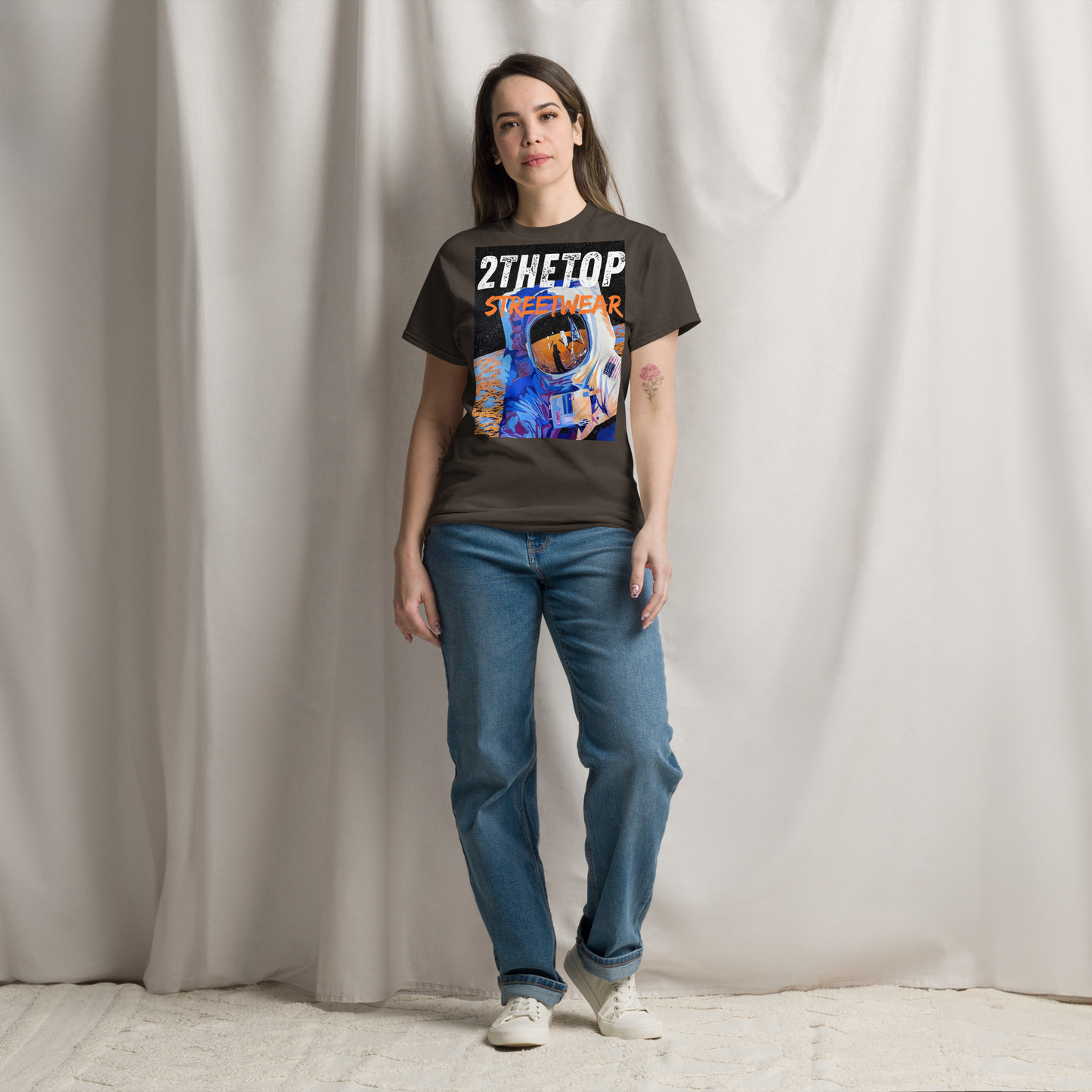 Men's streetwear graphics t-shirt featuring a bold astronaut print on breathable cotton fabric