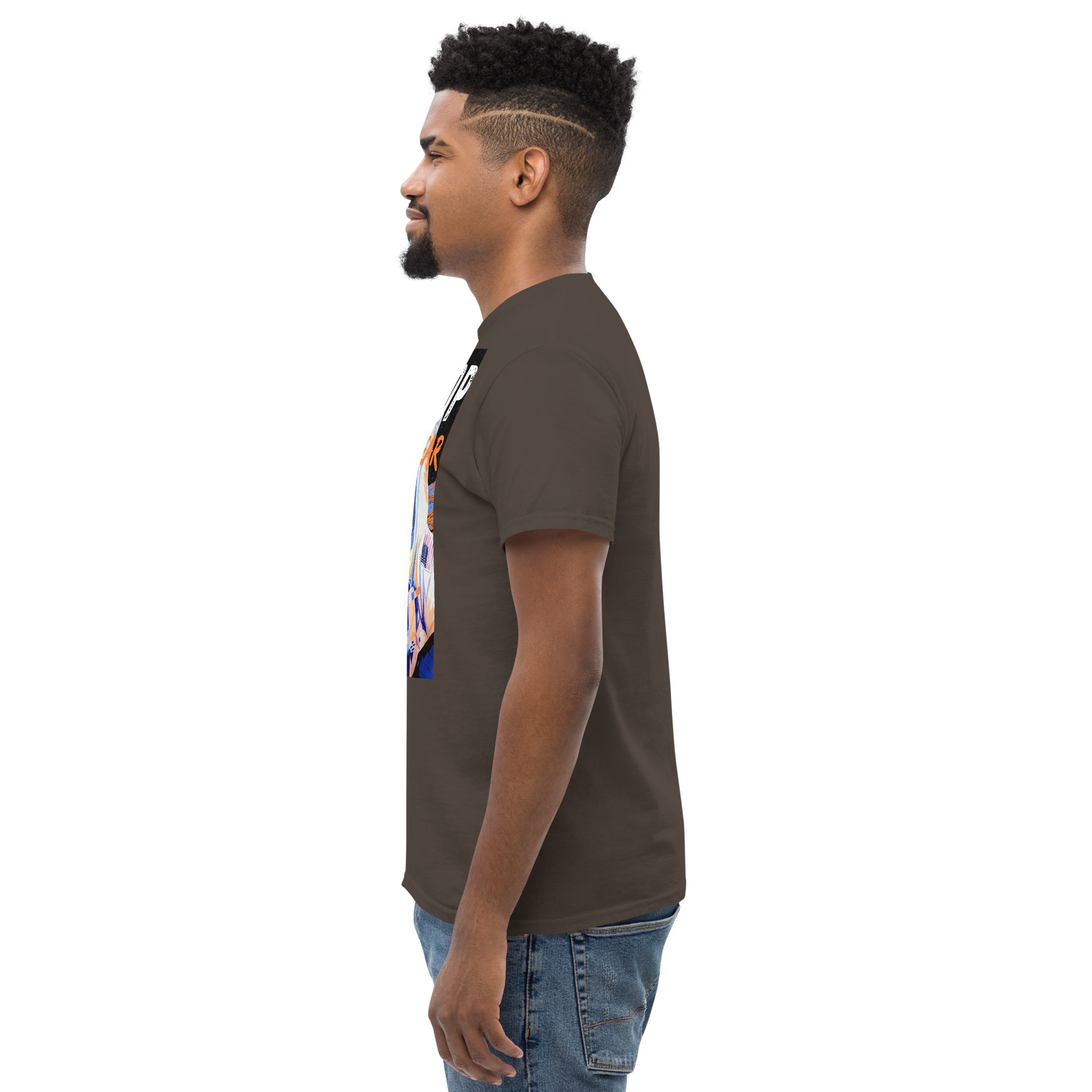 Black graphics t-shirt featuring a bold astronaut design for streetwear style