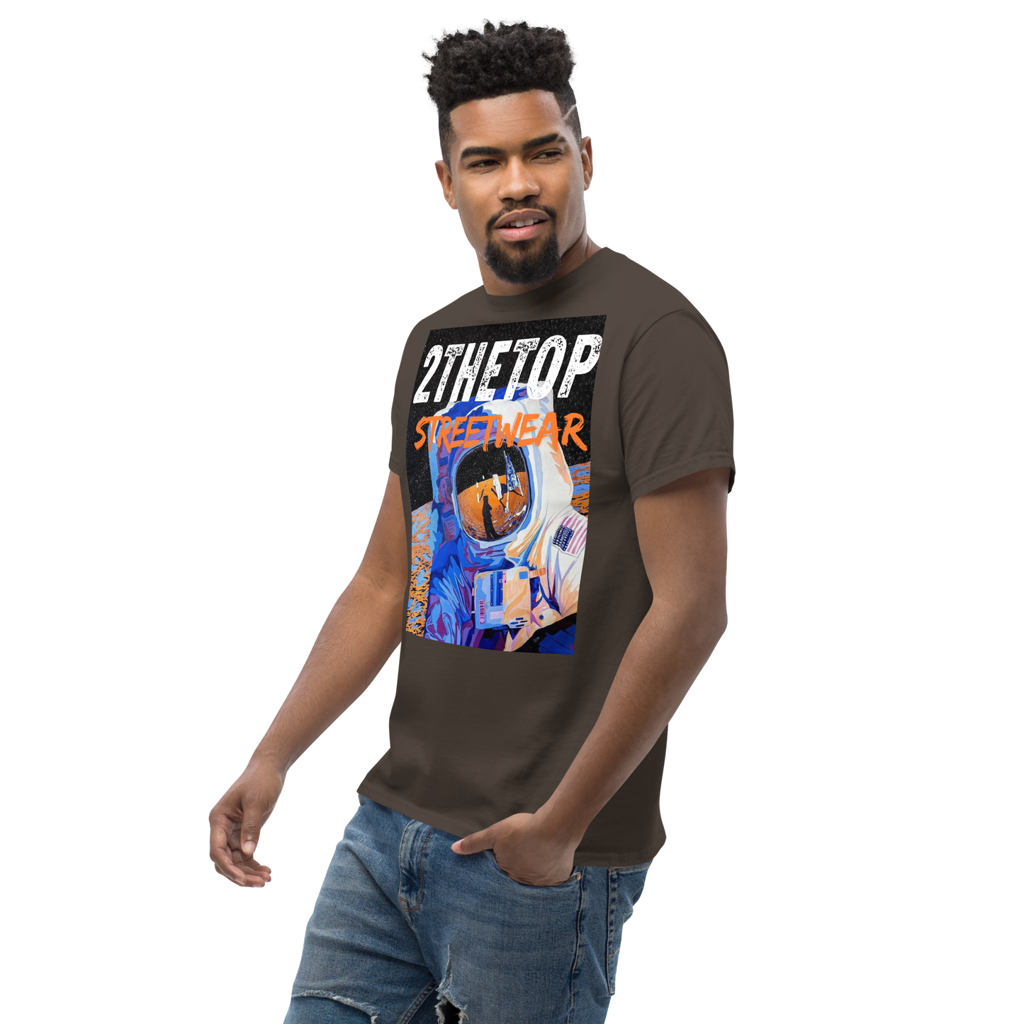 Adult streetwear graphics t-shirt featuring a bold astronaut design on breathable cotton fabric