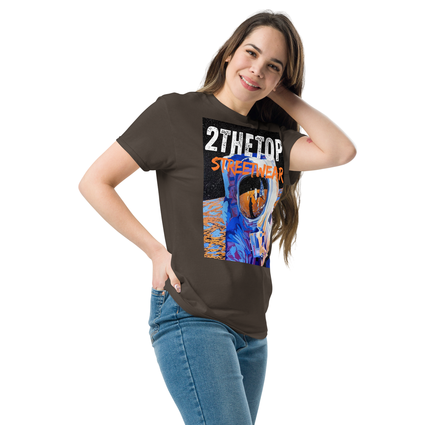 Adult streetwear graphics t-shirt featuring a bold astronaut design on breathable cotton fabric