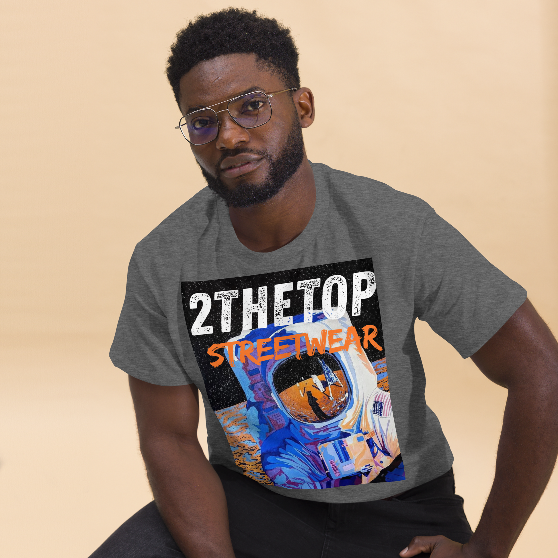 Men's streetwear graphics t-shirt with astronaut design on comfortable cotton fabric