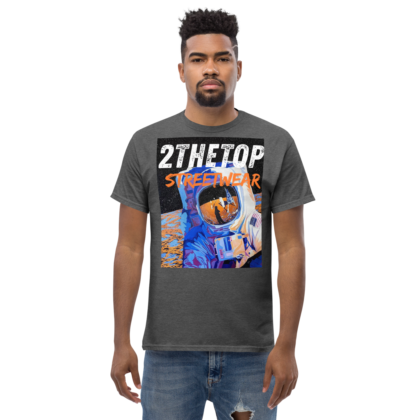 Streetwear graphics t-shirt with astronaut design for men in urban casual style