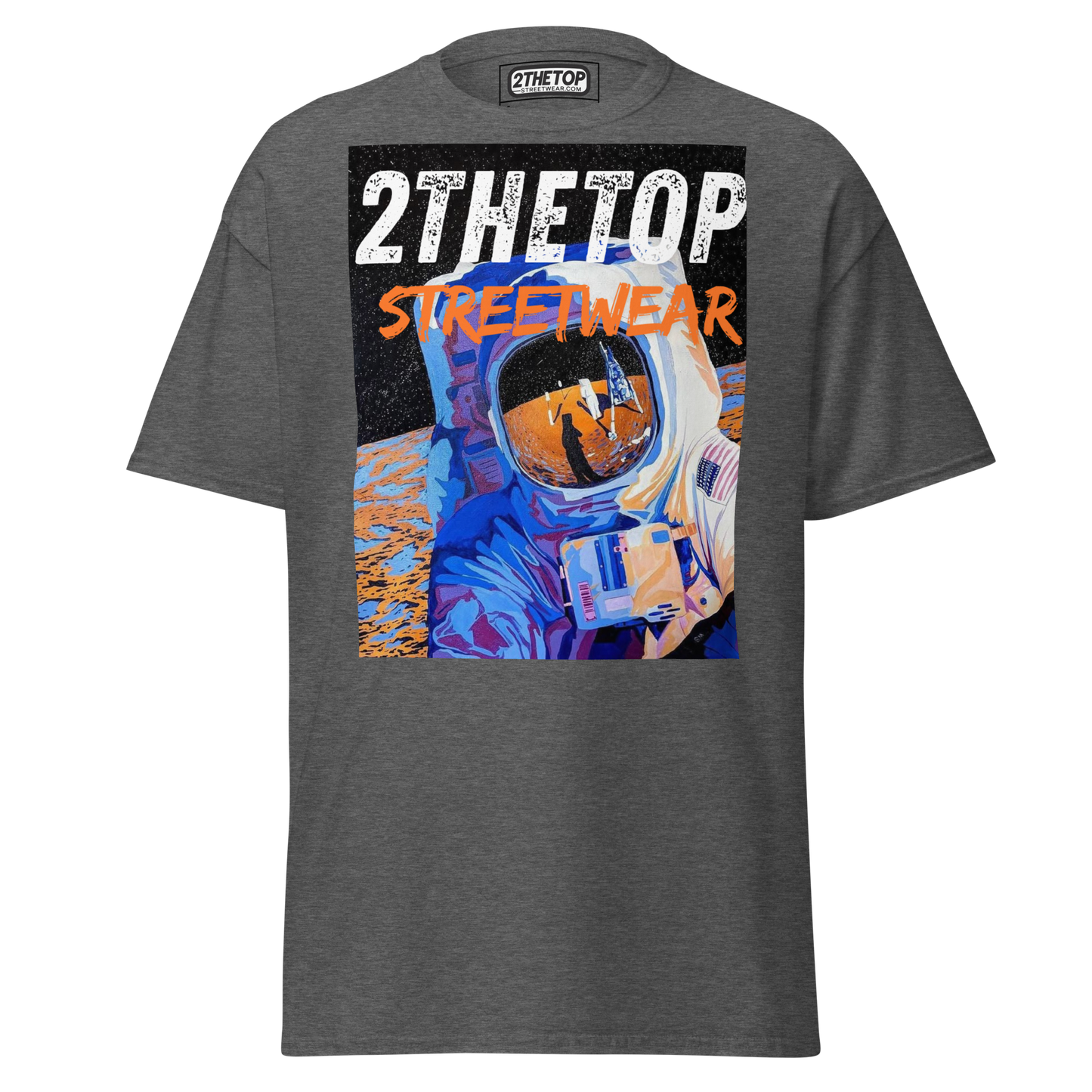 Adult streetwear graphics t-shirt featuring a bold astronaut design for casual urban style