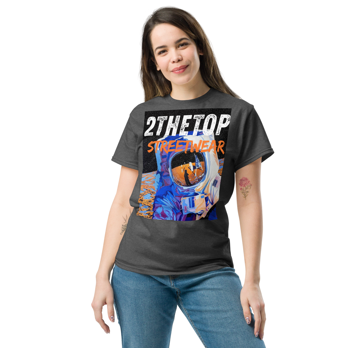 Black graphics t-shirt with bold astronaut streetwear design for men