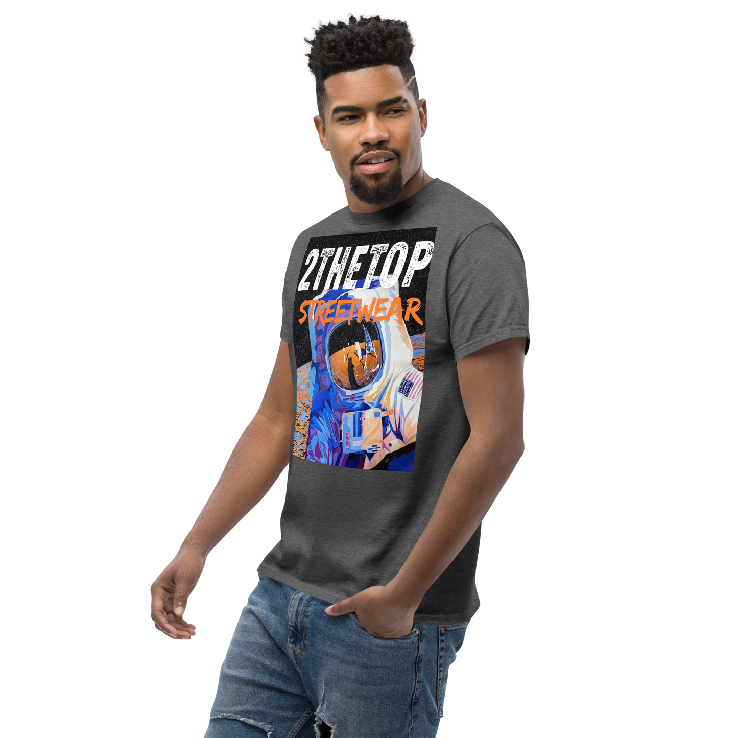 Streetwear adult graphics t-shirt featuring bold astronaut design on breathable cotton fabric
