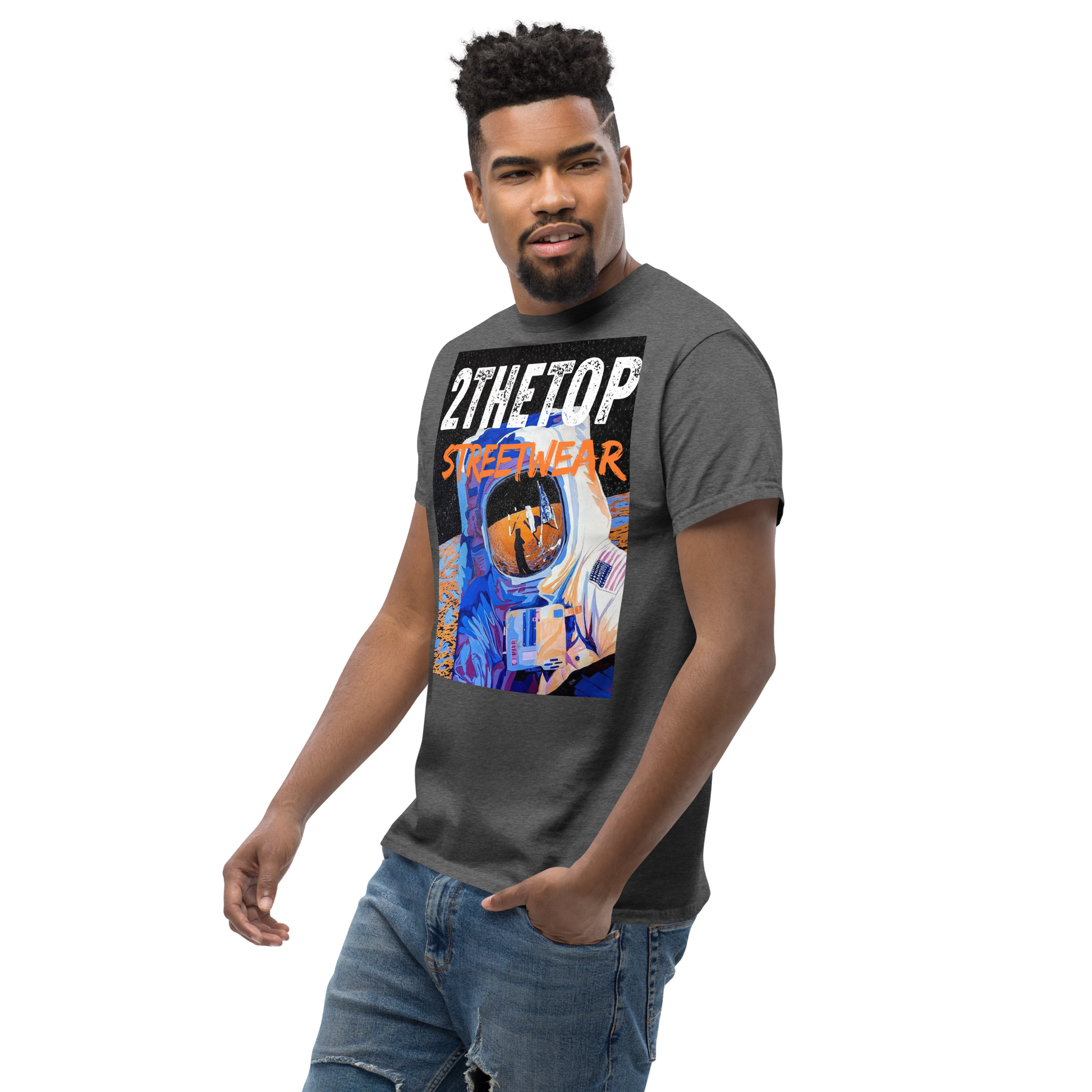 Streetwear adult graphics t-shirt featuring bold astronaut design on breathable cotton fabric