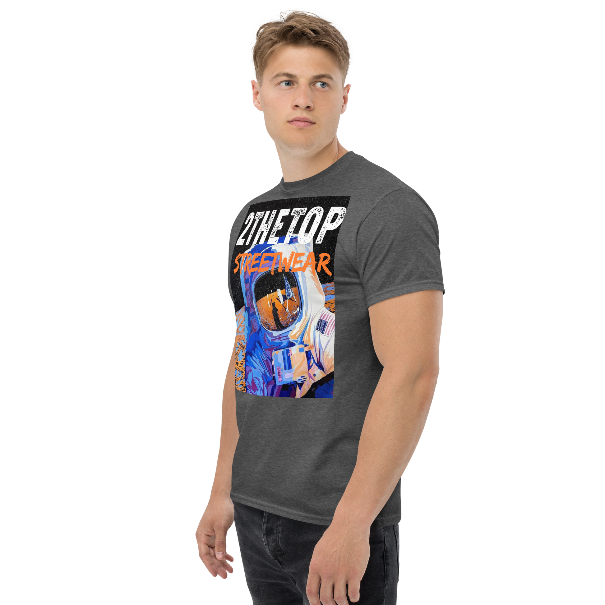 Urban streetwear graphics t-shirt featuring bold astronaut design on breathable cotton adult tee