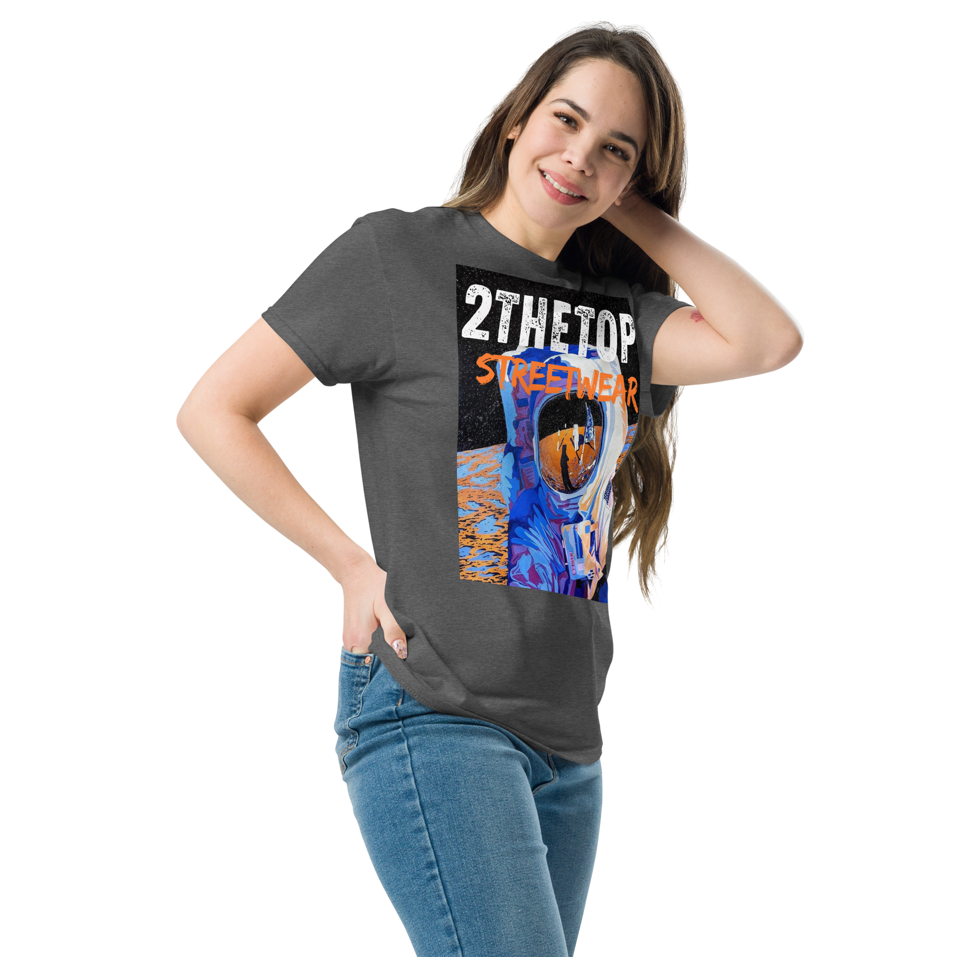 Adult streetwear graphics t-shirt featuring a bold astronaut design on breathable cotton fabric