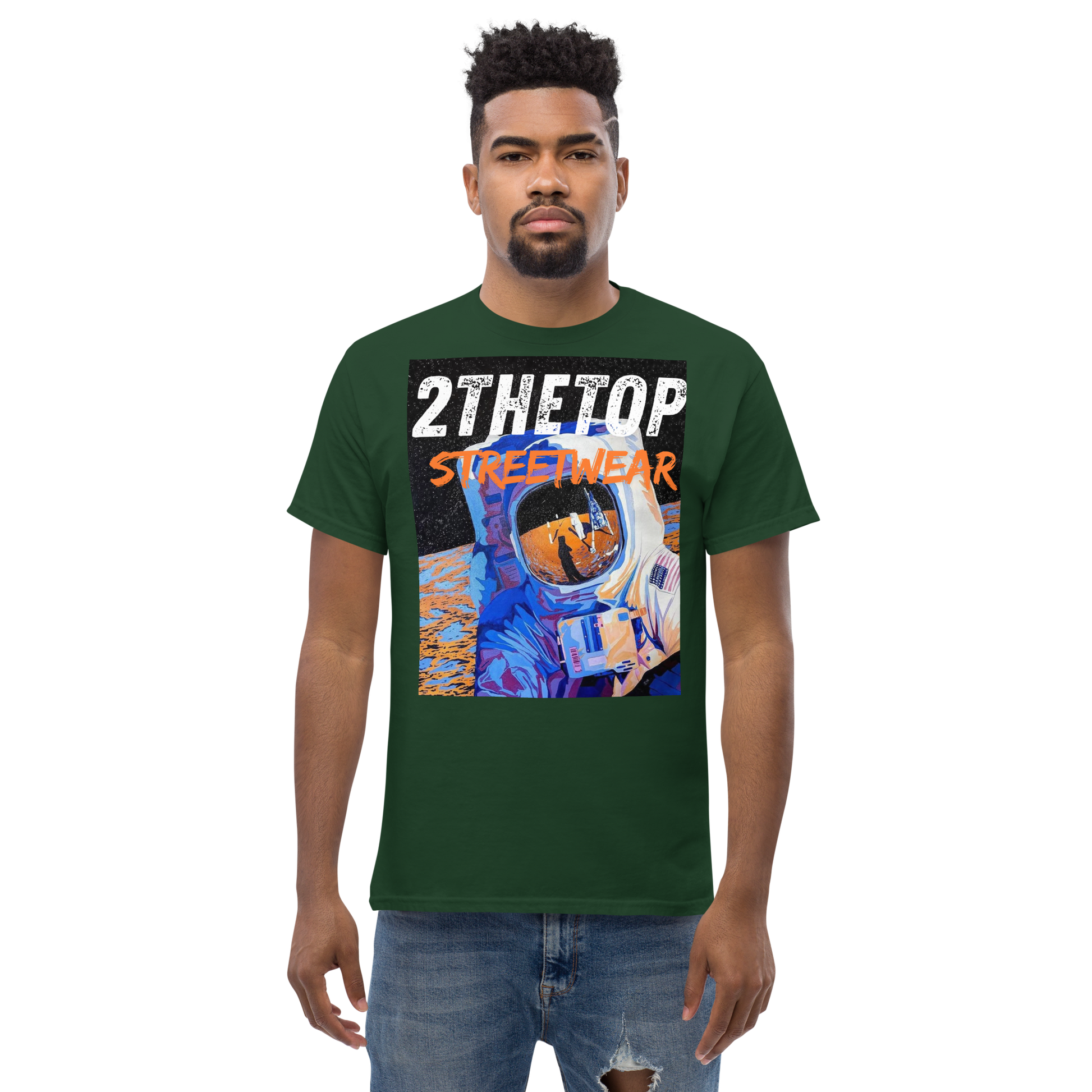 Graphics t-shirt with astronaut design, breathable cotton, and streetwear style for men