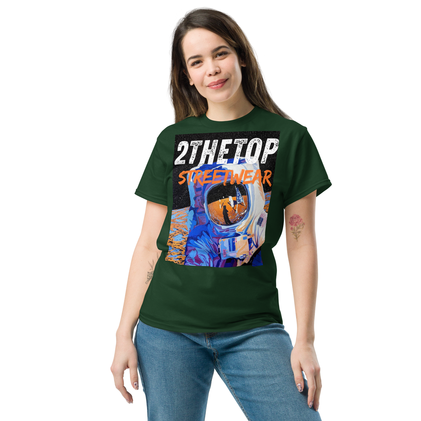 Graphics t-shirt with astronaut design for streetwear style adult tee