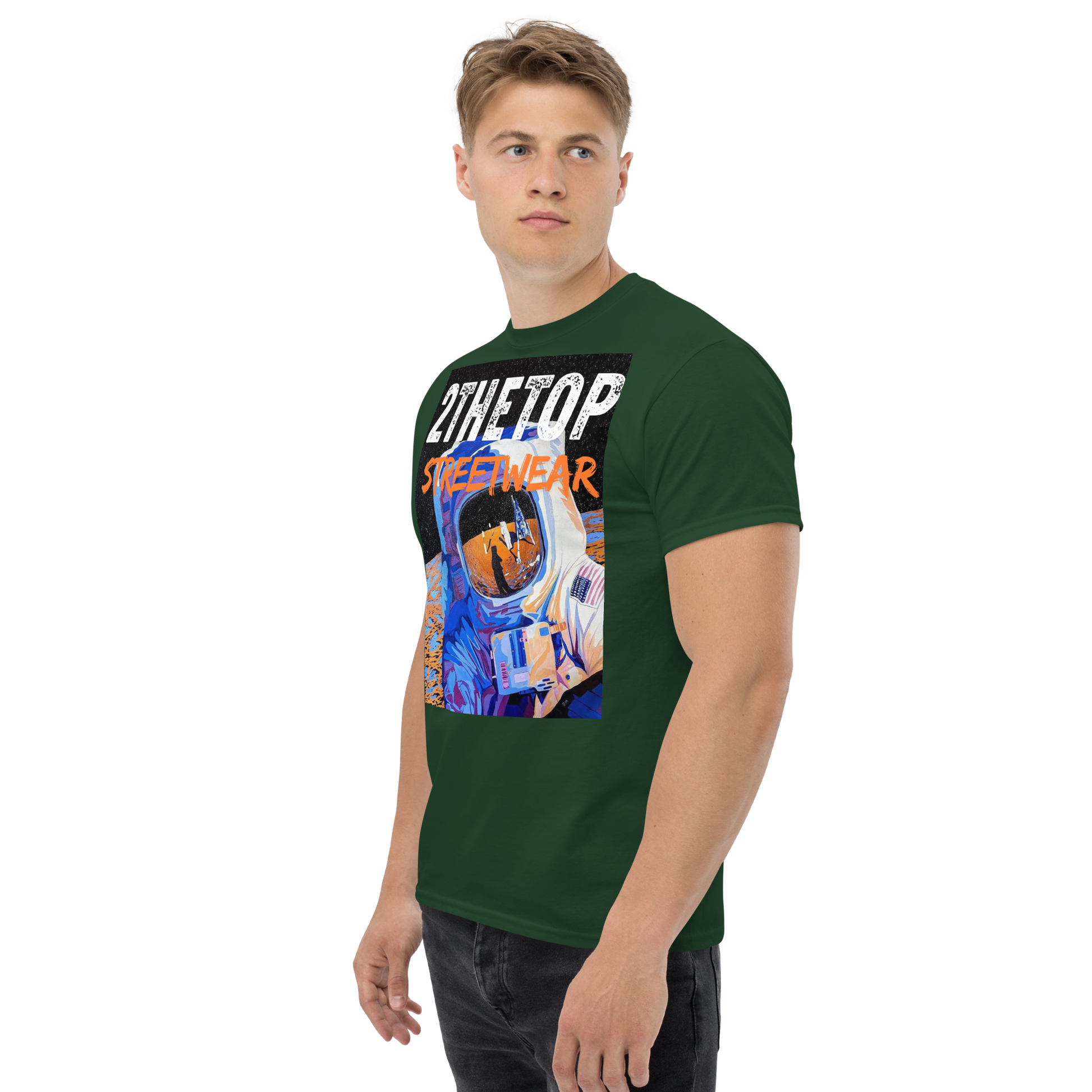 Adult streetwear graphics t-shirt featuring a bold astronaut design on breathable cotton fabric