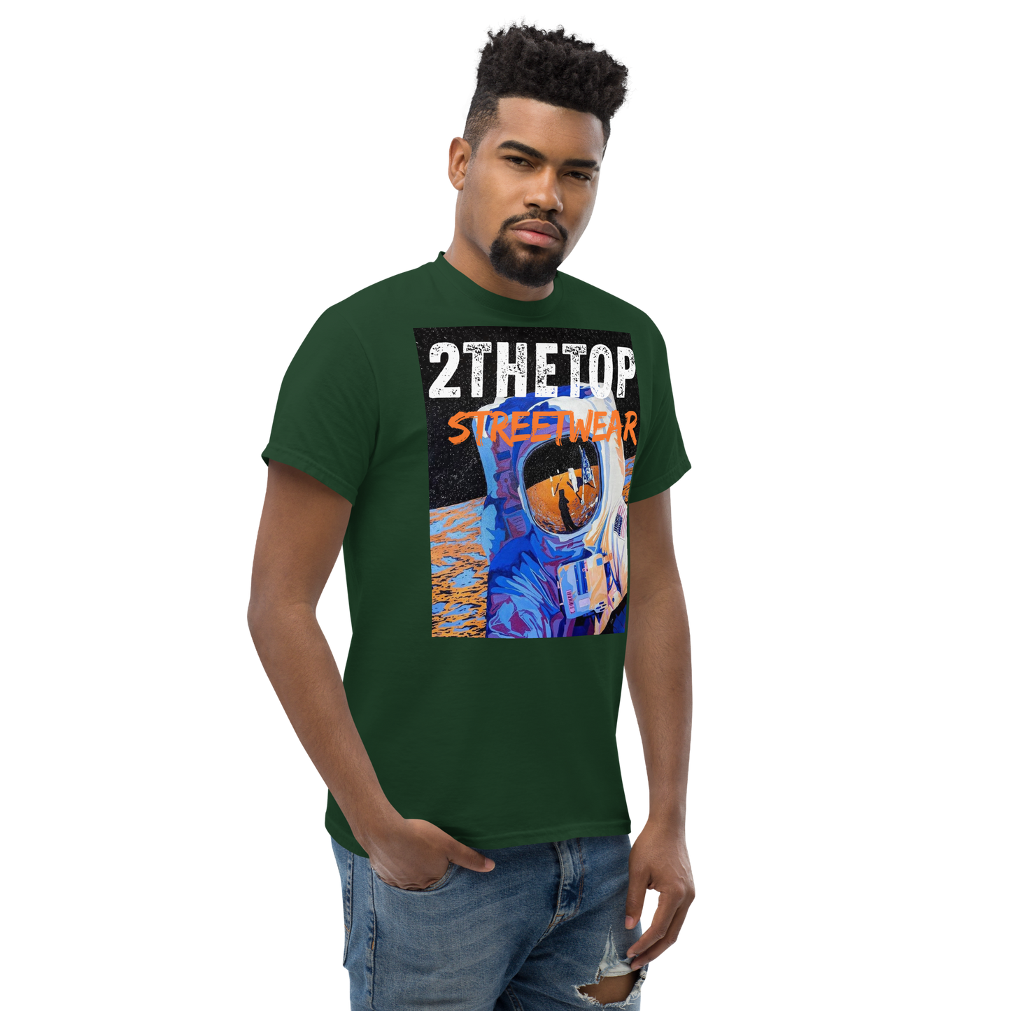 Adult streetwear graphics t-shirt featuring bold astronaut design on breathable cotton fabric