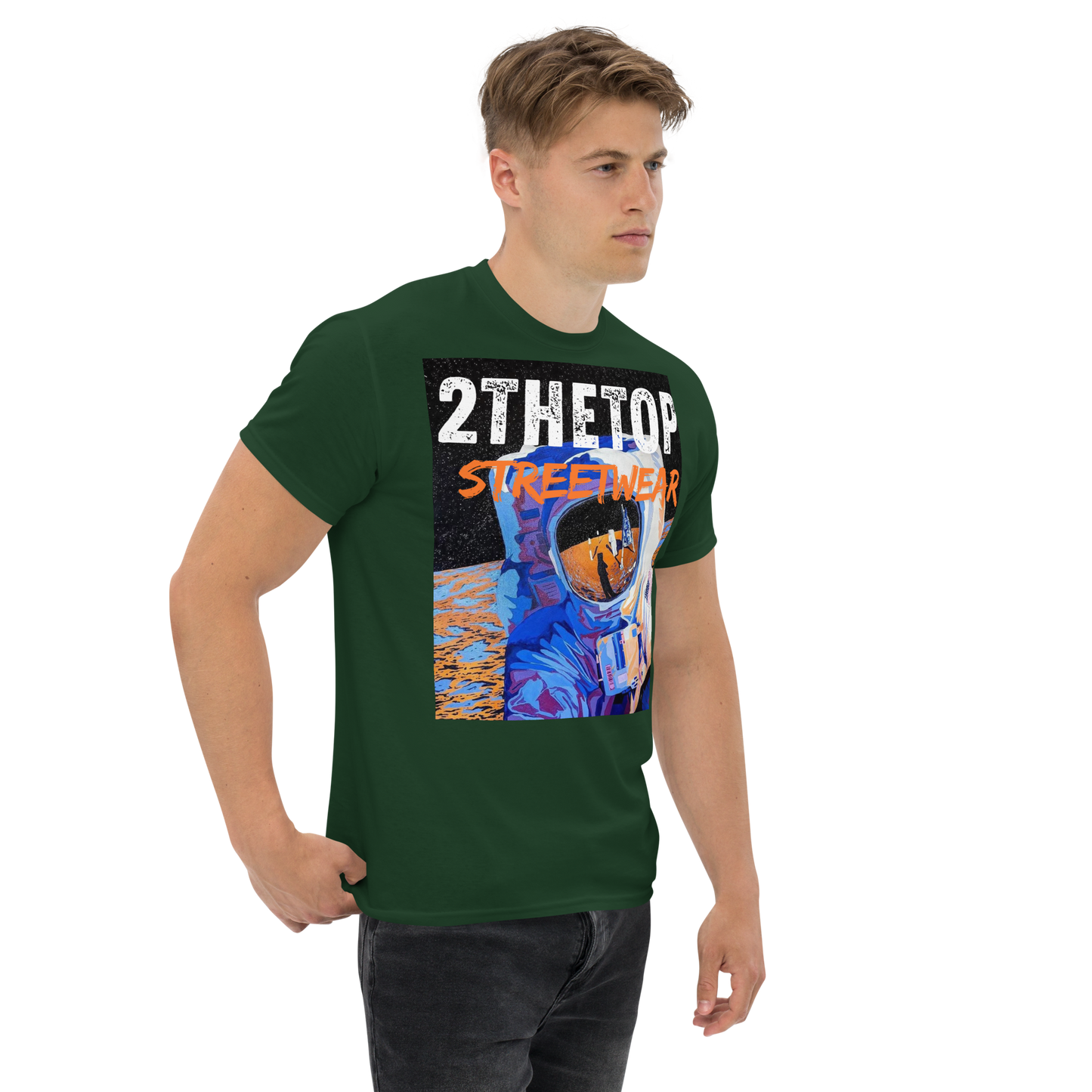 Adult streetwear graphics t-shirt with bold astronaut design and breathable cotton fabric