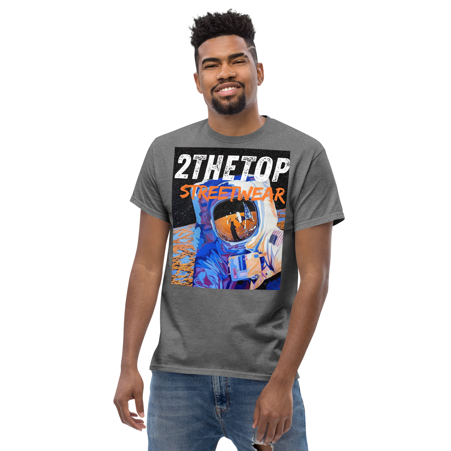 Urban streetwear graphics t-shirt with astronaut design on breathable cotton fabric