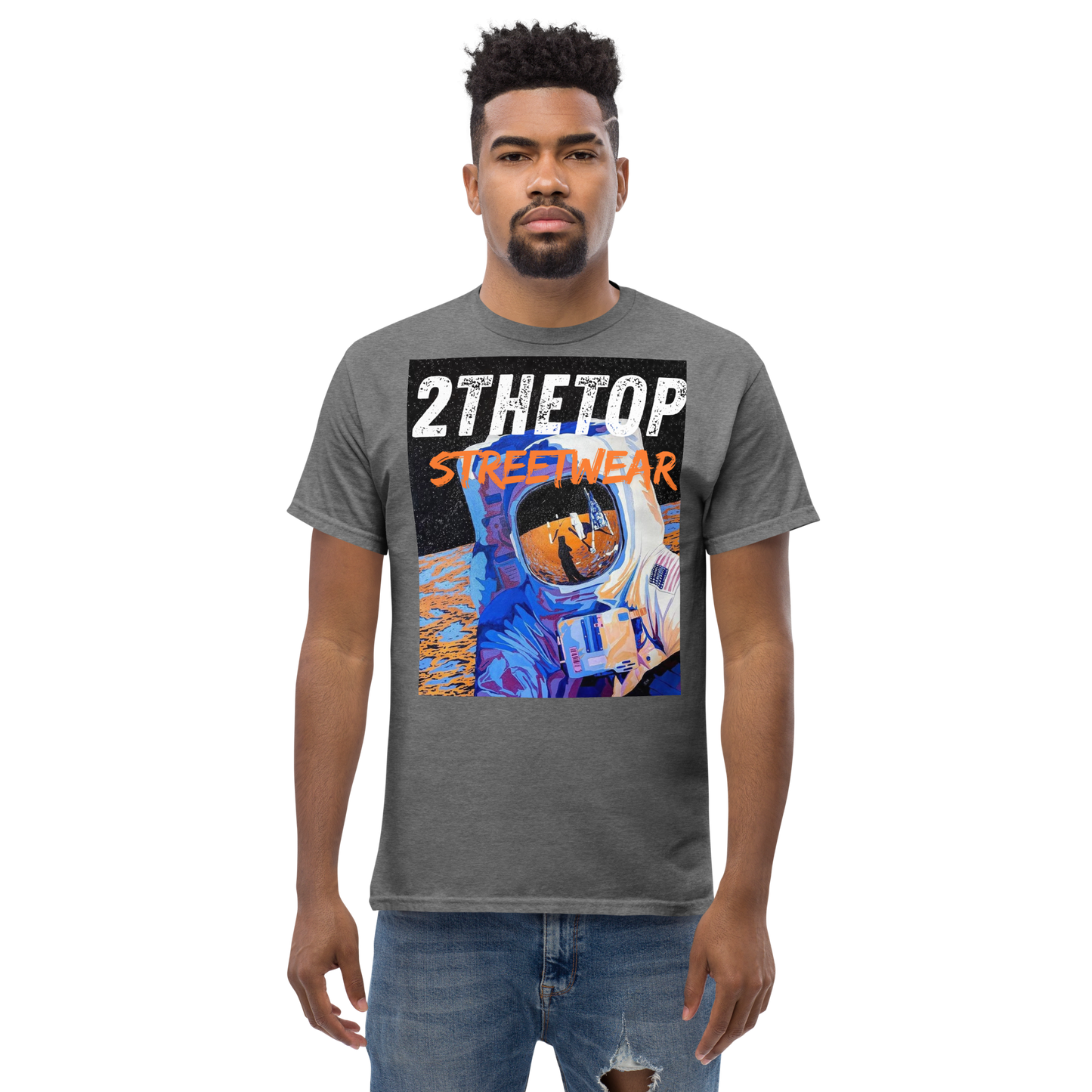 Adult streetwear graphics t-shirt with bold astronaut design and premium cotton fabric